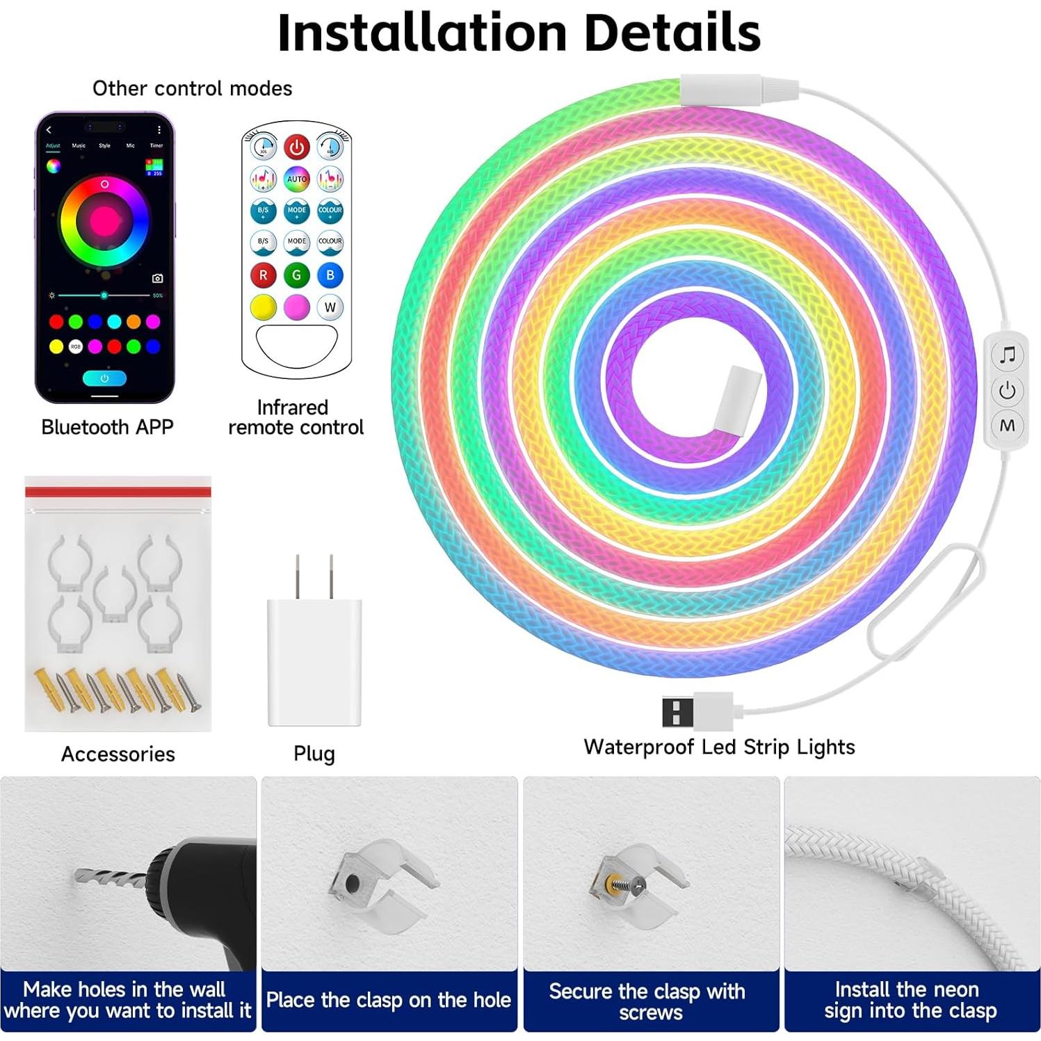 Luces de Cuerda LED Tyute 3m IP67 Control Remoto APP Música