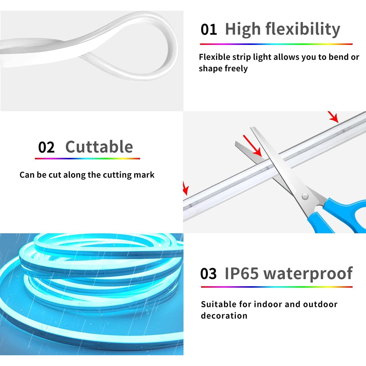 Luces de neón LED RGB 24V Yeewhale 15.24m a prueba de agua