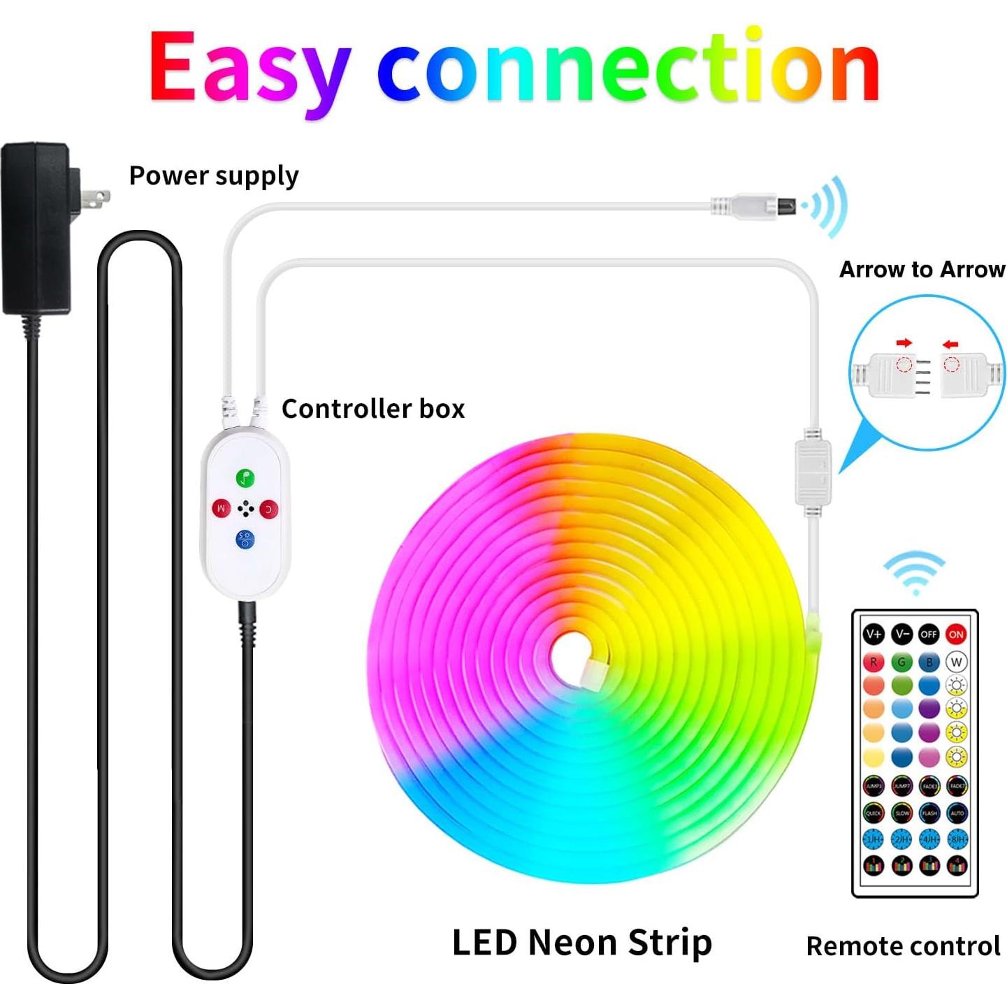 Luces de neón LED RGB 24V Yeewhale 15.24m a prueba de agua