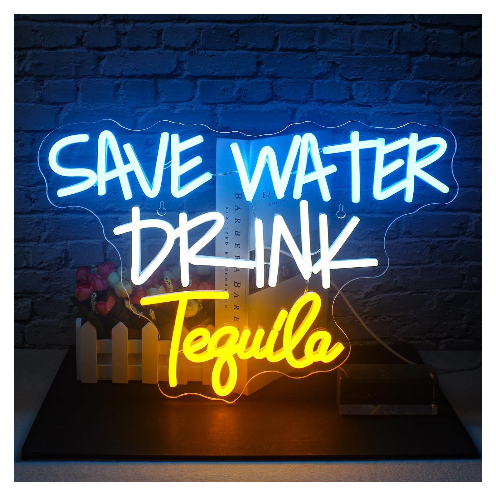 Letrero Neón Ahorra Agua Bebe Tequila FAXFSIGN 30x42cm