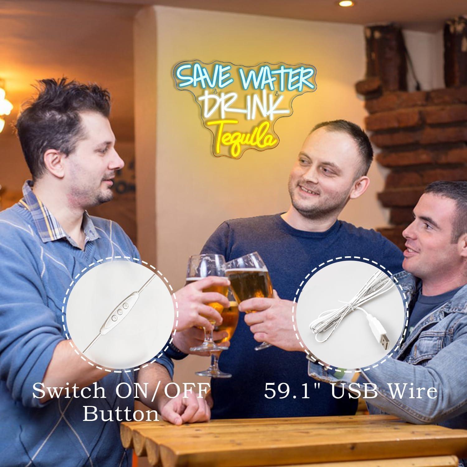 Letrero Neón Ahorra Agua Bebe Tequila FAXFSIGN 30x42cm