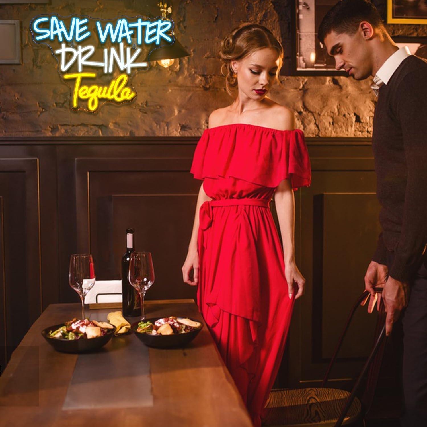 Letrero Neón Ahorra Agua Bebe Tequila FAXFSIGN 30x42cm
