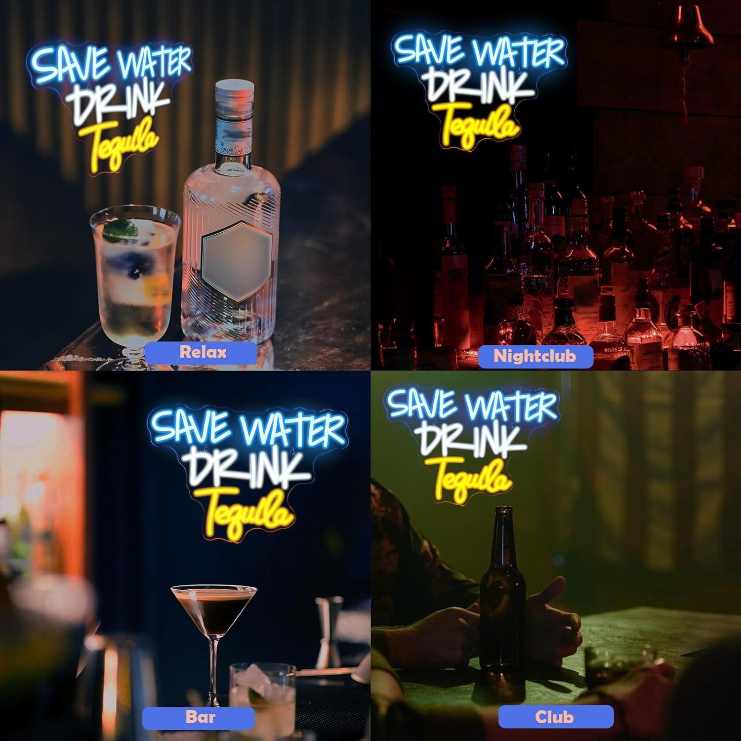 Letrero Neón Ahorra Agua Bebe Tequila FAXFSIGN 30x42cm