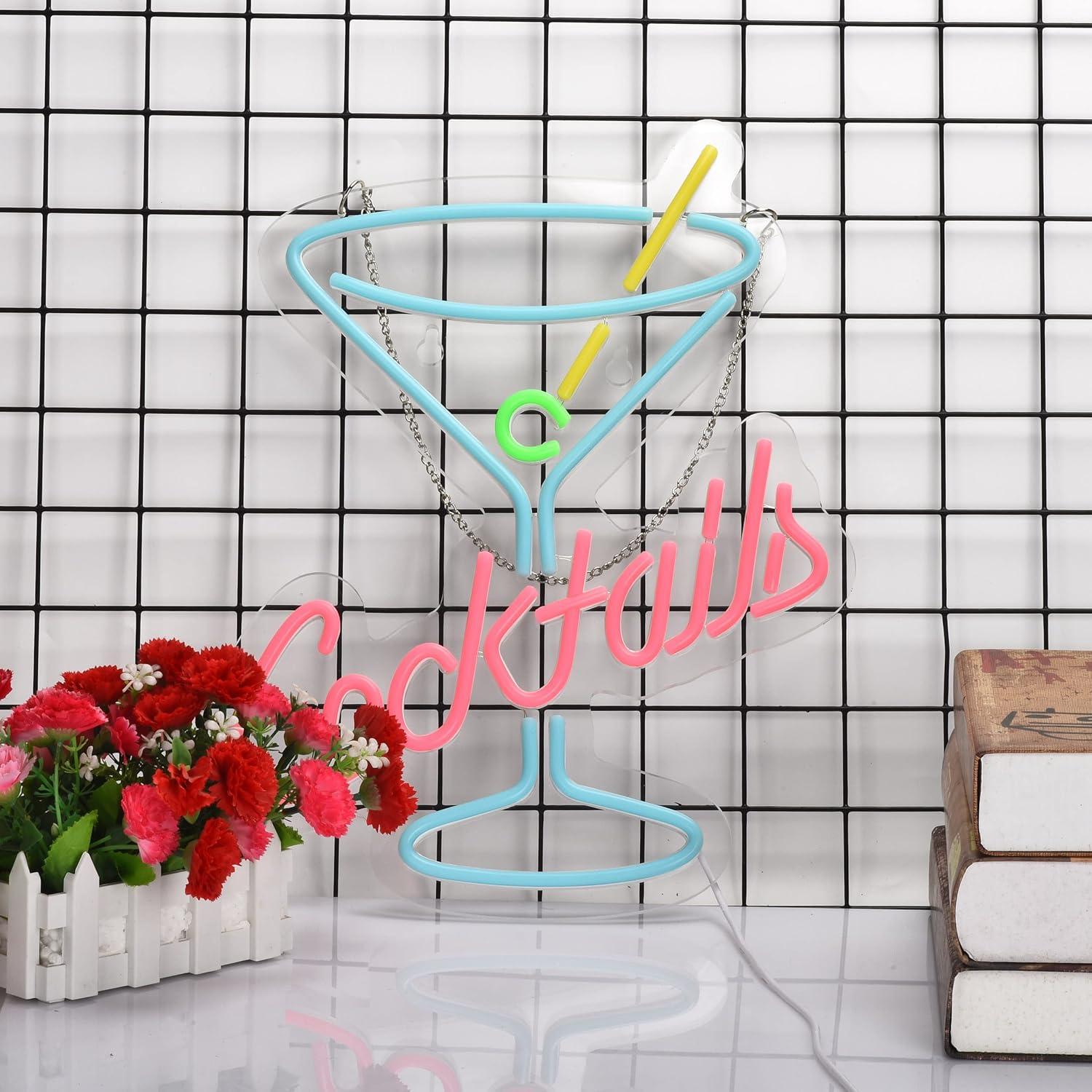 Cartel de Neón de Cócteles ZODZ 40x30 cm LED Decoración