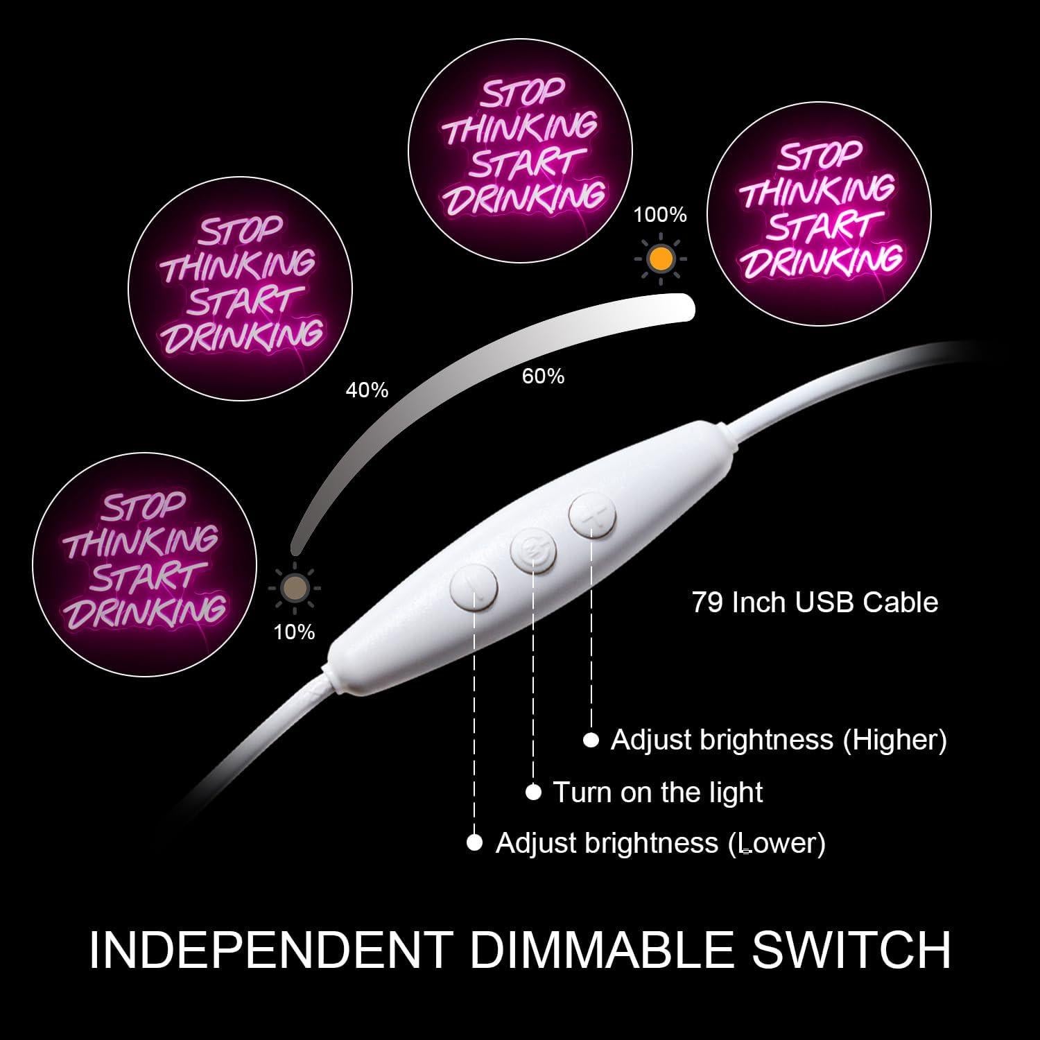 Letrero de Neón Rosa DREAMFORT 'Deja de pensar, empieza a beber'