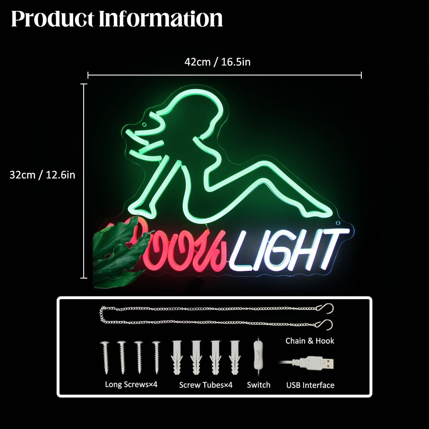 Crs Light Neon Sign Beer LED Signs for Man Cave Bar Decor Green Lady LED Neon Lights Signs Bar Neon Sign Wall Art Neon Light for Bedroom Beer Pub Man Cave Restaurant Party Decor