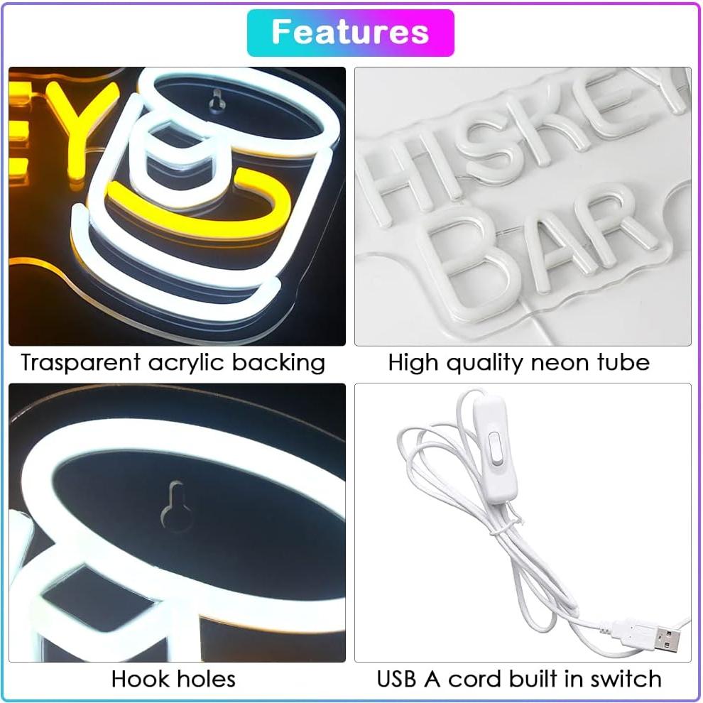 Letrero LED de Neón Bar de Whiskey JURONGYILU 42x16 cm