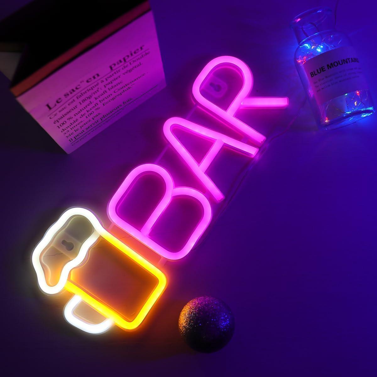 ENUOLI Neon Bar Signs,Beer LED Light for Wall Decor, USB/Battery Powered Bar Neon Signs,Beer Light for Man Cave,LED Bar Signs for Home Bar, Bistro, Party, Club, Home Theater(Pink)