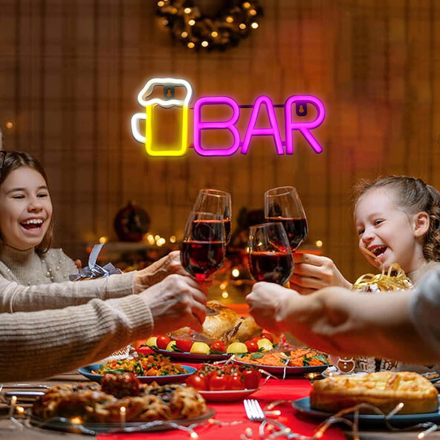 ENUOLI Neon Bar Signs,Beer LED Light for Wall Decor, USB/Battery Powered Bar Neon Signs,Beer Light for Man Cave,LED Bar Signs for Home Bar, Bistro, Party, Club, Home Theater(Pink)