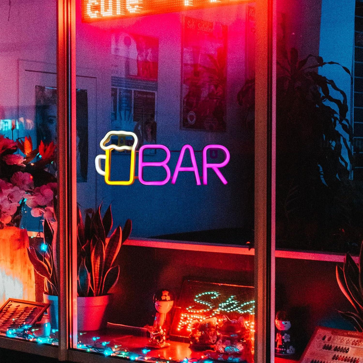 ENUOLI Neon Bar Signs,Beer LED Light for Wall Decor, USB/Battery Powered Bar Neon Signs,Beer Light for Man Cave,LED Bar Signs for Home Bar, Bistro, Party, Club, Home Theater(Pink)