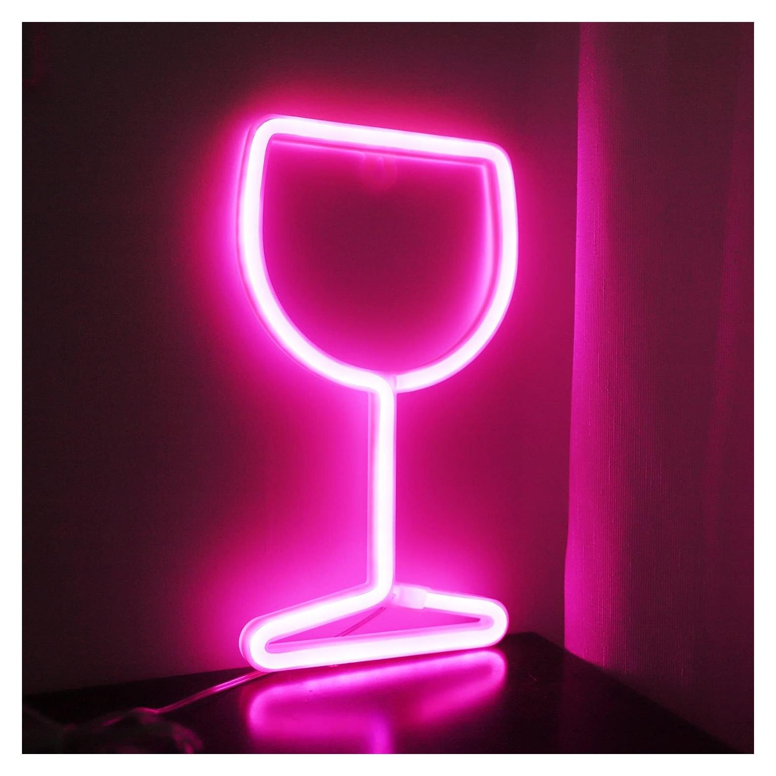 Lámpara de Neón LED Vaso de Vino Rosa - Decoración de Pared