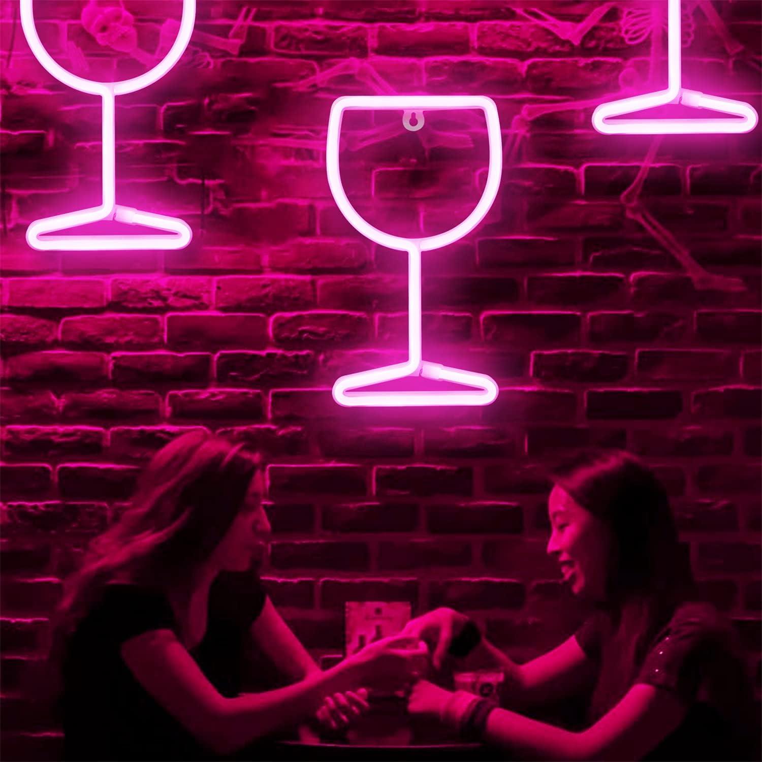 Lámpara de Neón LED Vaso de Vino Rosa - Decoración de Pared