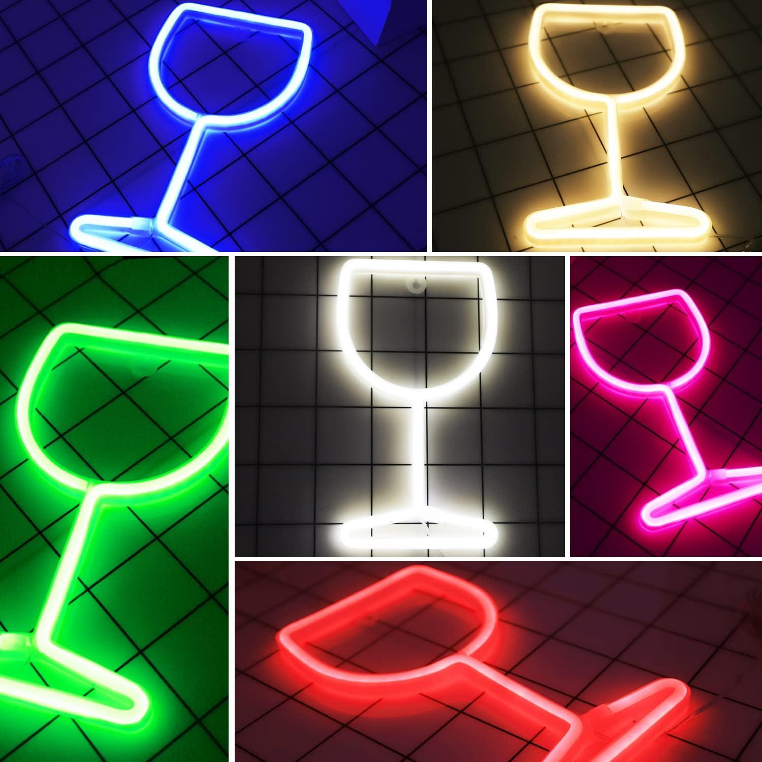 Lámpara de Neón LED Vaso de Vino Rosa - Decoración de Pared