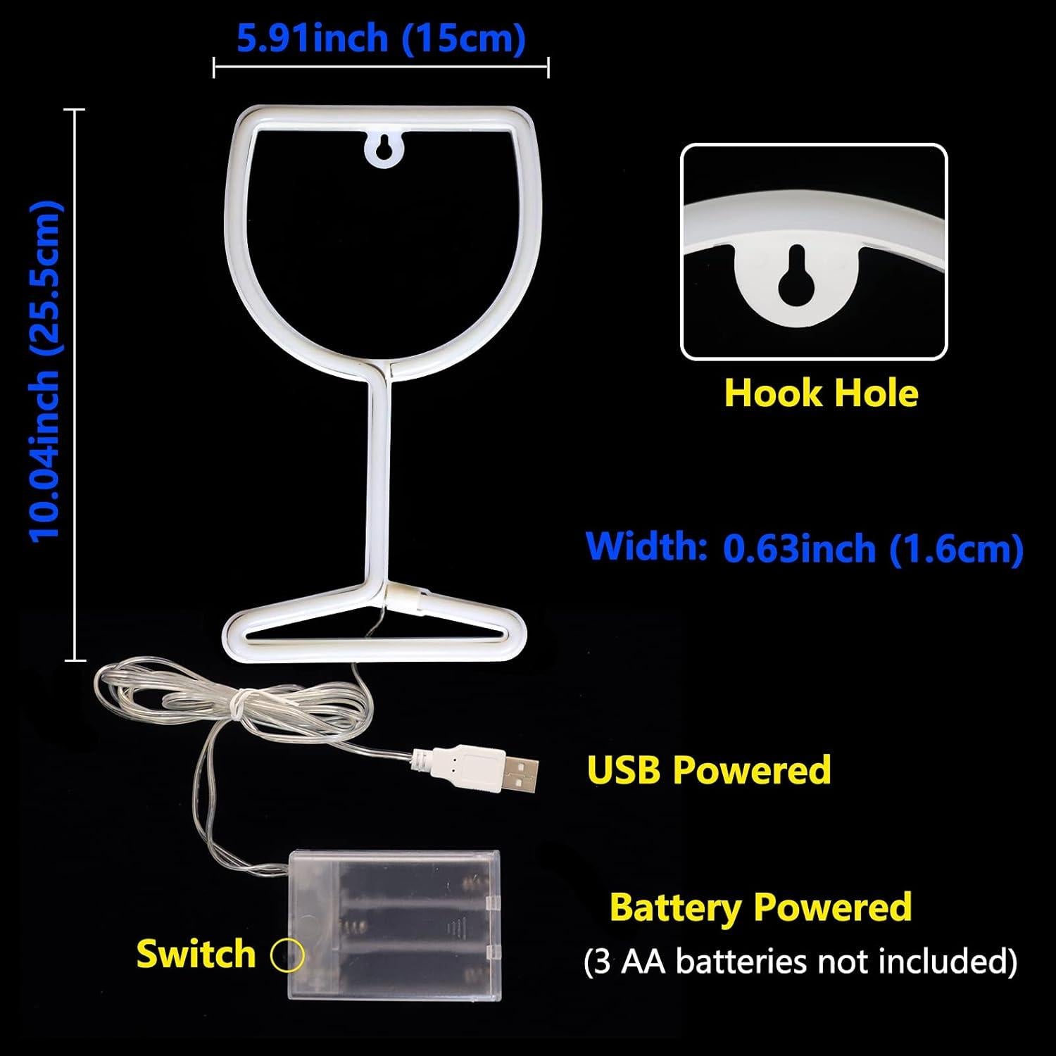 Lámpara de Neón LED Vaso de Vino Rosa - Decoración de Pared