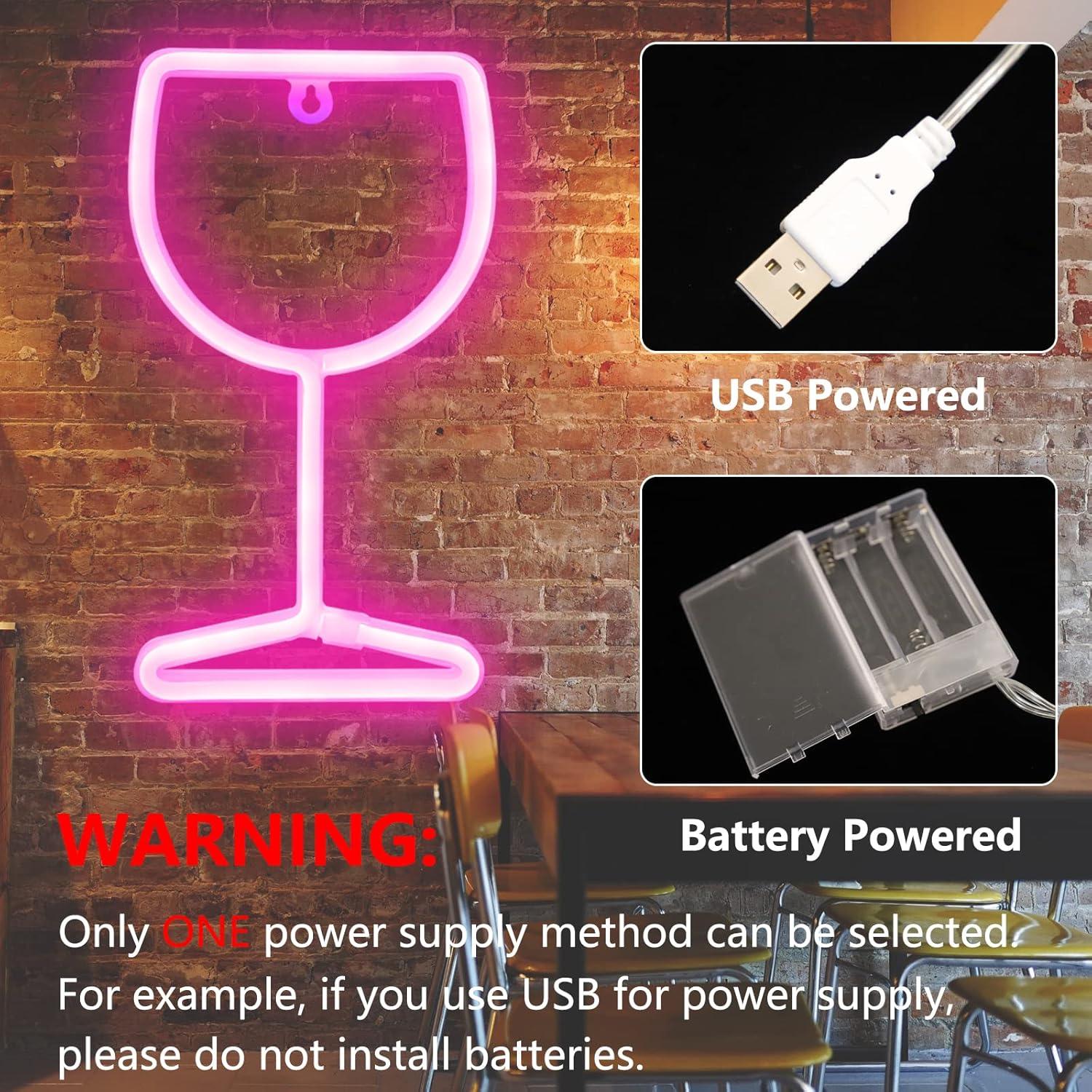 Lámpara de Neón LED Vaso de Vino Rosa - Decoración de Pared