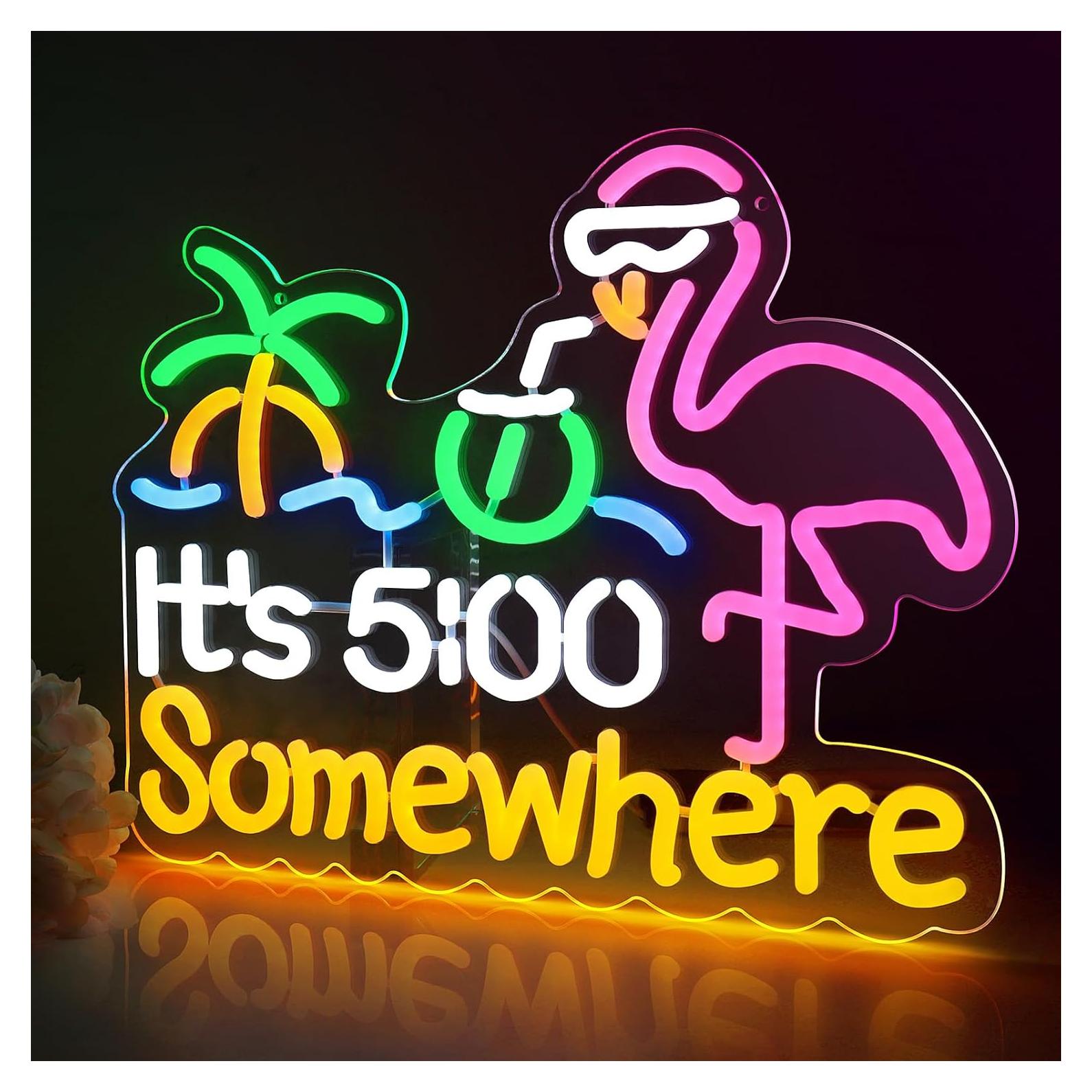 Its 5 00 O'clock Some Where Neon Signs for Wall Decor, Dimmable Neon Light Sign for Man Cave with ON/OFF Switch, USB Powered LED Light Up Beer Sign for Home Bar, 12.6 * 16.2''