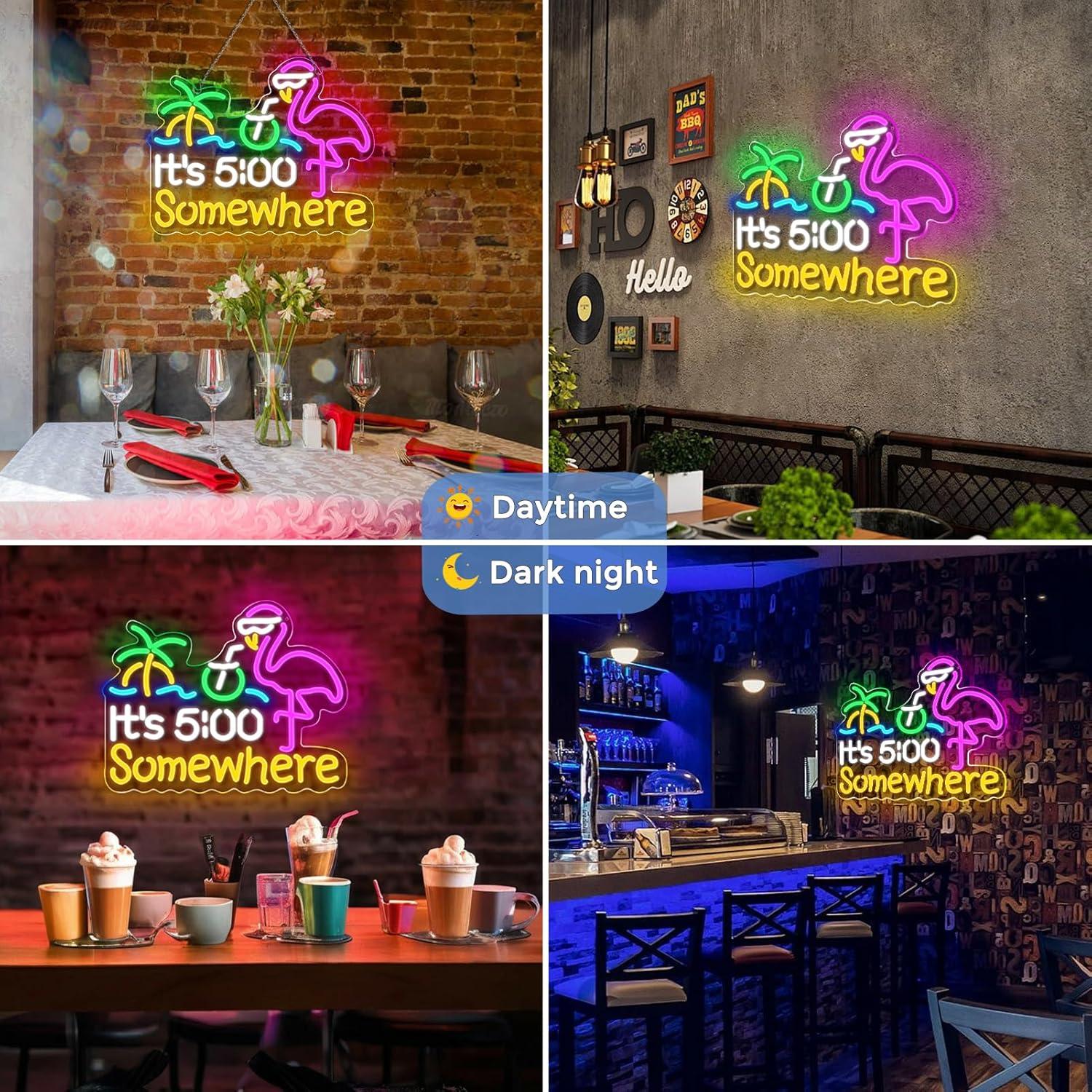 Its 5 00 O'clock Some Where Neon Signs for Wall Decor, Dimmable Neon Light Sign for Man Cave with ON/OFF Switch, USB Powered LED Light Up Beer Sign for Home Bar, 12.6 * 16.2''