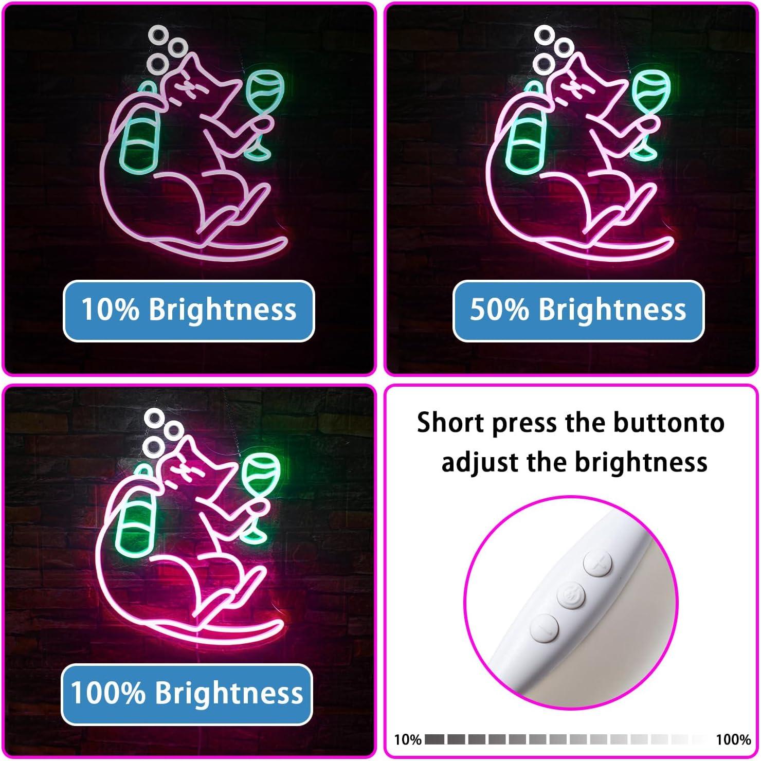 Cartel de Neón LED Gato NOSUN 33x41 cm Regulable Rosa