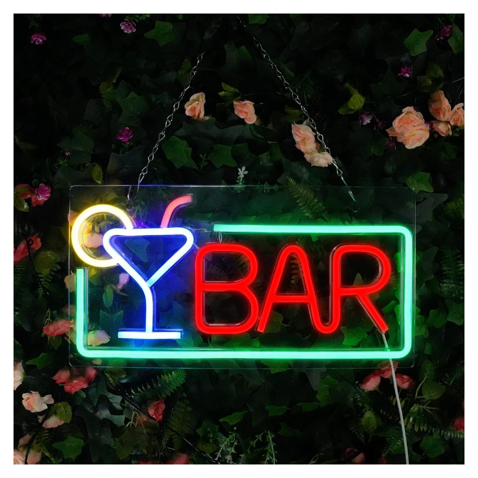 Bar Neon Signs, Dimmable Bar LED Neon Light Signs USB Powered for Home Bars, Bistro, Pub, Cocktail Beer Man Cave, Birthday, Father's Day Gifts