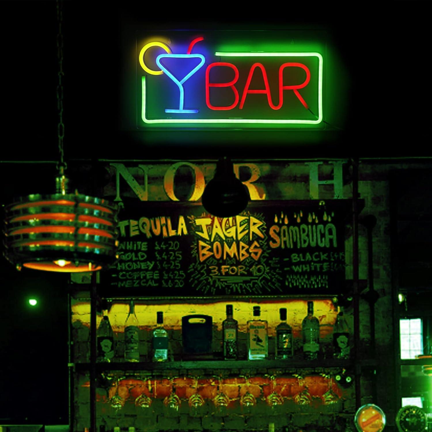 Bar Neon Signs, Dimmable Bar LED Neon Light Signs USB Powered for Home Bars, Bistro, Pub, Cocktail Beer Man Cave, Birthday, Father's Day Gifts