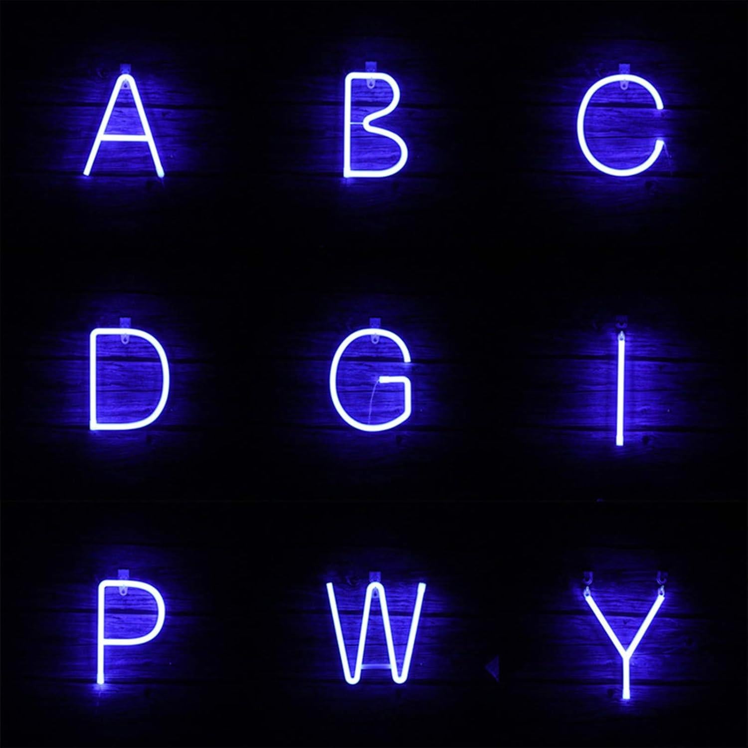 Blue Neon Letters Light LED Letter Signs USB/Battery Powered Lights LED Alphabet Sign Marquee Letter Decor Night Lights for Birthday Anniversary Bar Christmas Gifts Wedding Party Decoration (A)