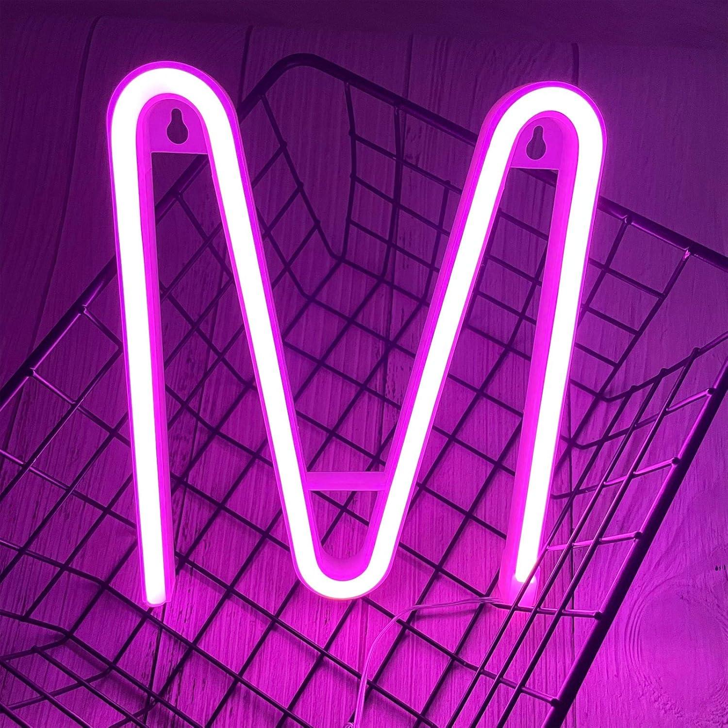 ENUOLI Pink Neon Letter Sign - Battery/USB Powered LED Alphabet Neon Art Lights for Wedding, Birthday, Christmas, Home Bar Decoration (M)