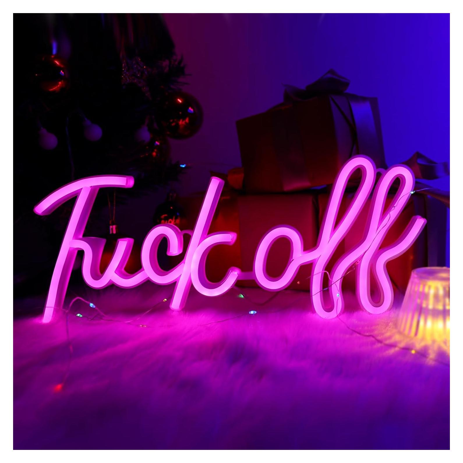 Fuck Off Neon Signs for Wall Decor, Pink Letter Neon Wall Sign Bar Signs USB/Battery Operated Alphabet LED Light Art Room Decor Words Signs for Party Light Man Cave Home Bedroom Bar Club Signs