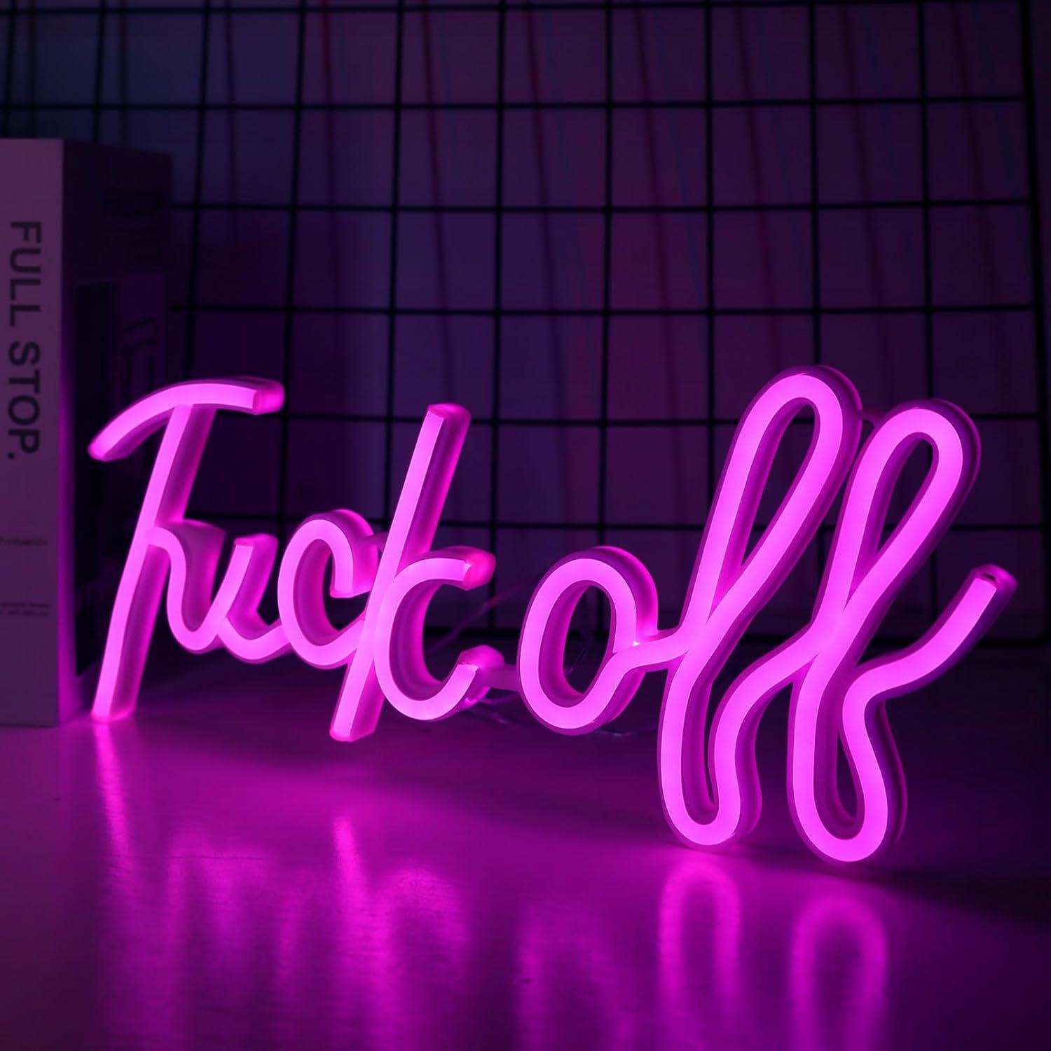 Fuck Off Neon Signs for Wall Decor, Pink Letter Neon Wall Sign Bar Signs USB/Battery Operated Alphabet LED Light Art Room Decor Words Signs for Party Light Man Cave Home Bedroom Bar Club Signs