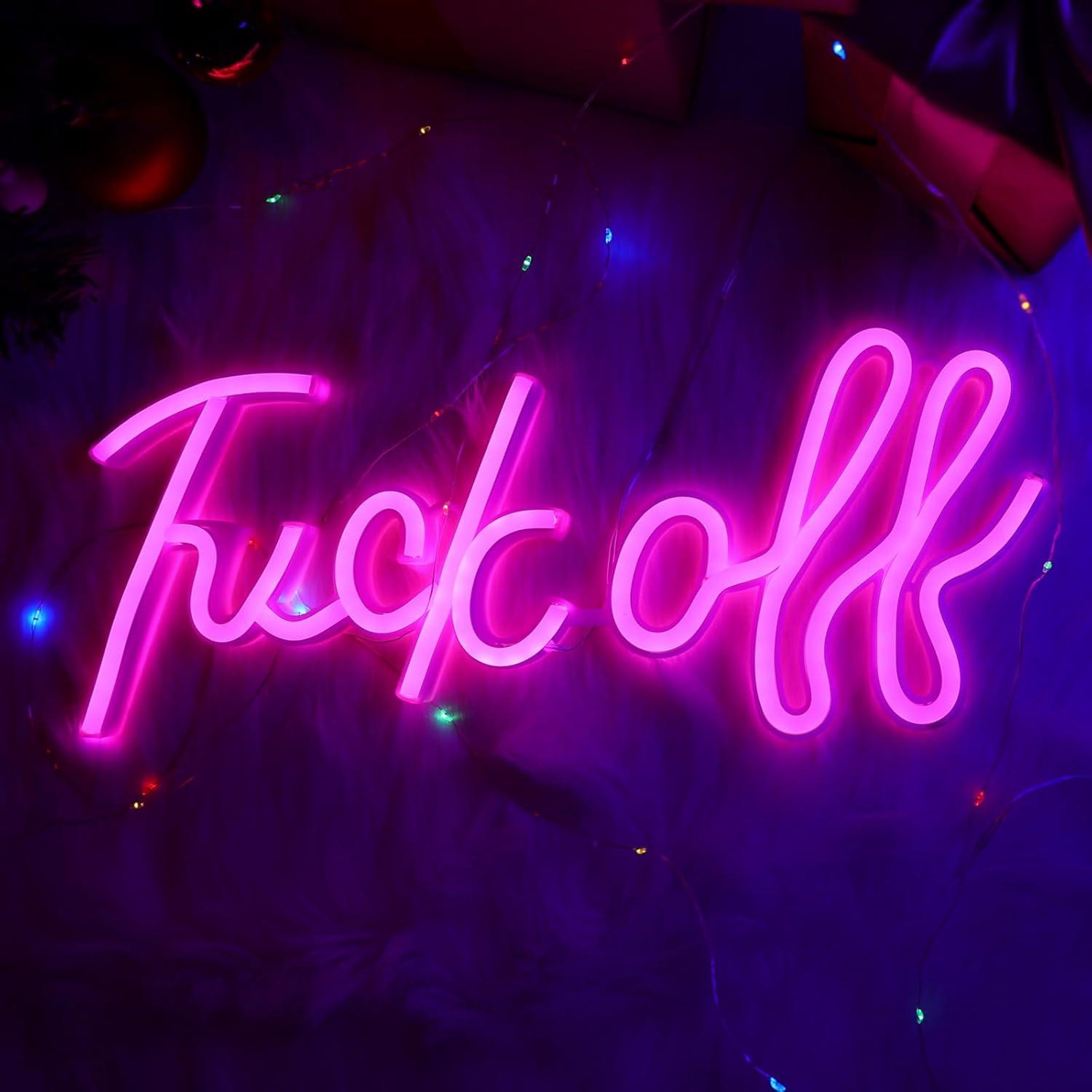 Fuck Off Neon Signs for Wall Decor, Pink Letter Neon Wall Sign Bar Signs USB/Battery Operated Alphabet LED Light Art Room Decor Words Signs for Party Light Man Cave Home Bedroom Bar Club Signs
