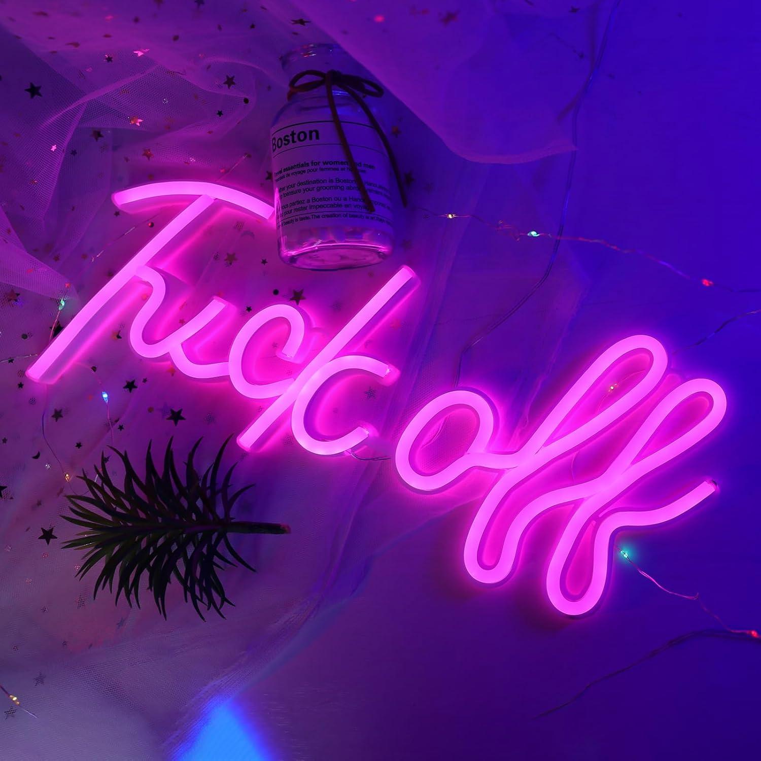 Fuck Off Neon Signs for Wall Decor, Pink Letter Neon Wall Sign Bar Signs USB/Battery Operated Alphabet LED Light Art Room Decor Words Signs for Party Light Man Cave Home Bedroom Bar Club Signs