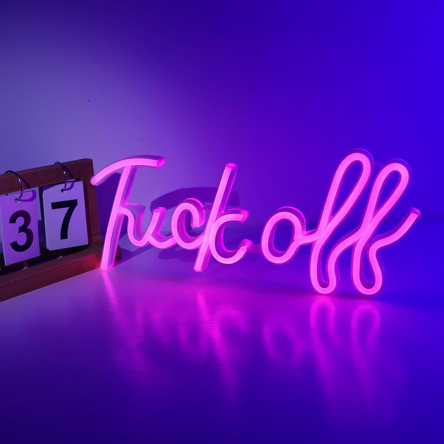 Fuck Off Neon Signs for Wall Decor, Pink Letter Neon Wall Sign Bar Signs USB/Battery Operated Alphabet LED Light Art Room Decor Words Signs for Party Light Man Cave Home Bedroom Bar Club Signs