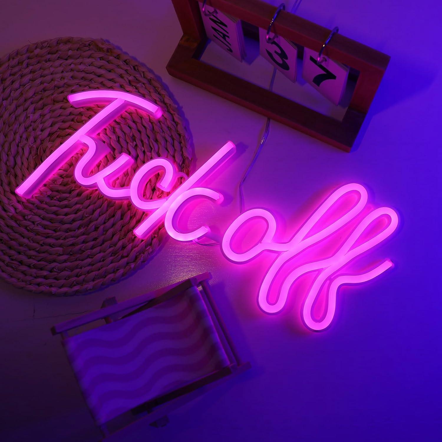 Fuck Off Neon Signs for Wall Decor, Pink Letter Neon Wall Sign Bar Signs USB/Battery Operated Alphabet LED Light Art Room Decor Words Signs for Party Light Man Cave Home Bedroom Bar Club Signs