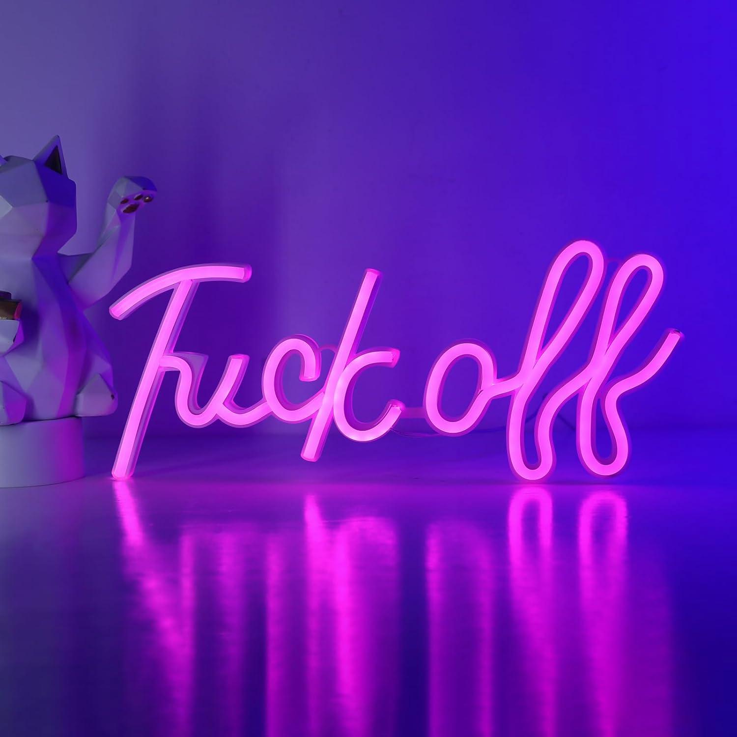Fuck Off Neon Signs for Wall Decor, Pink Letter Neon Wall Sign Bar Signs USB/Battery Operated Alphabet LED Light Art Room Decor Words Signs for Party Light Man Cave Home Bedroom Bar Club Signs