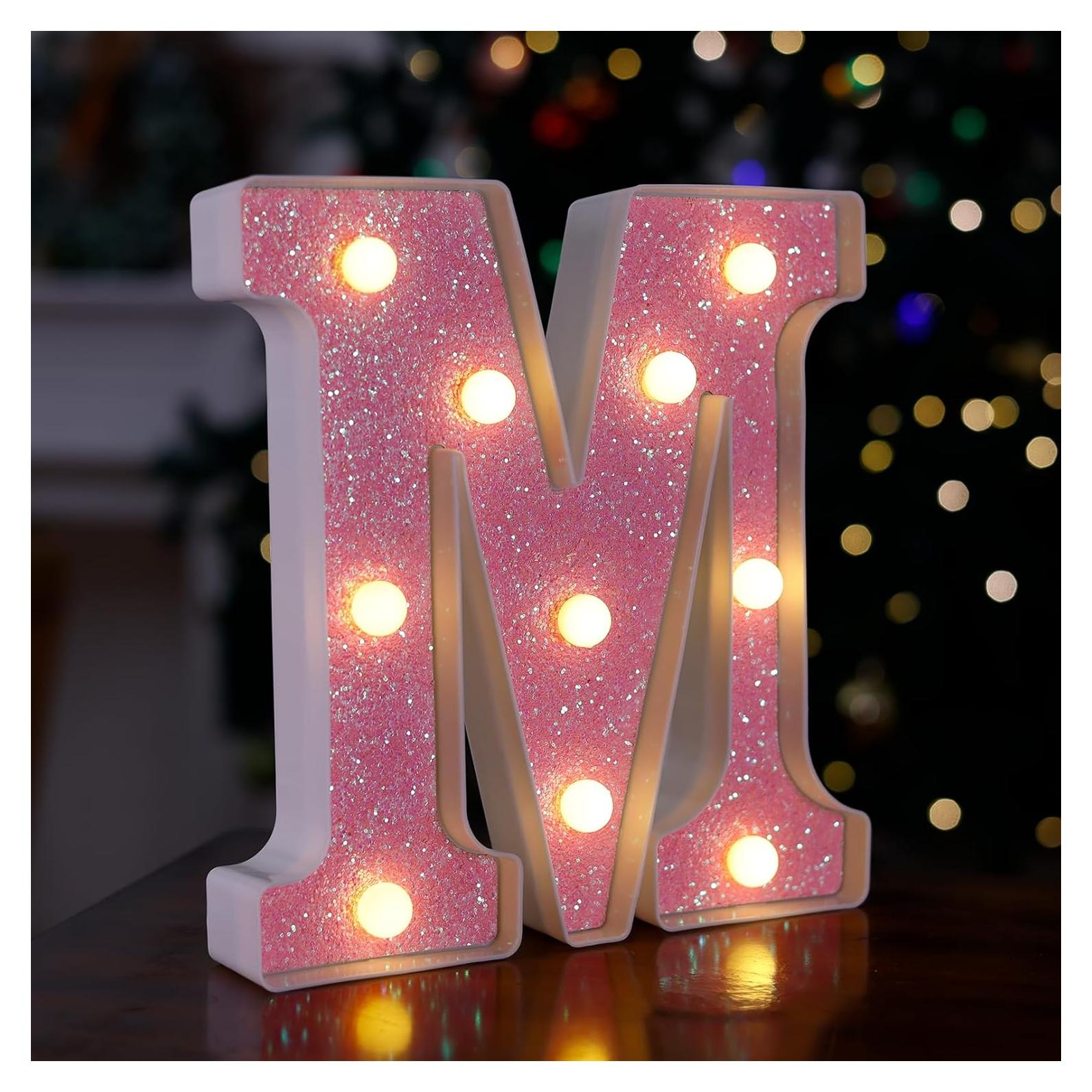 Luz LED Letra M Rosa TRONSBOO para Decoración de Fiestas