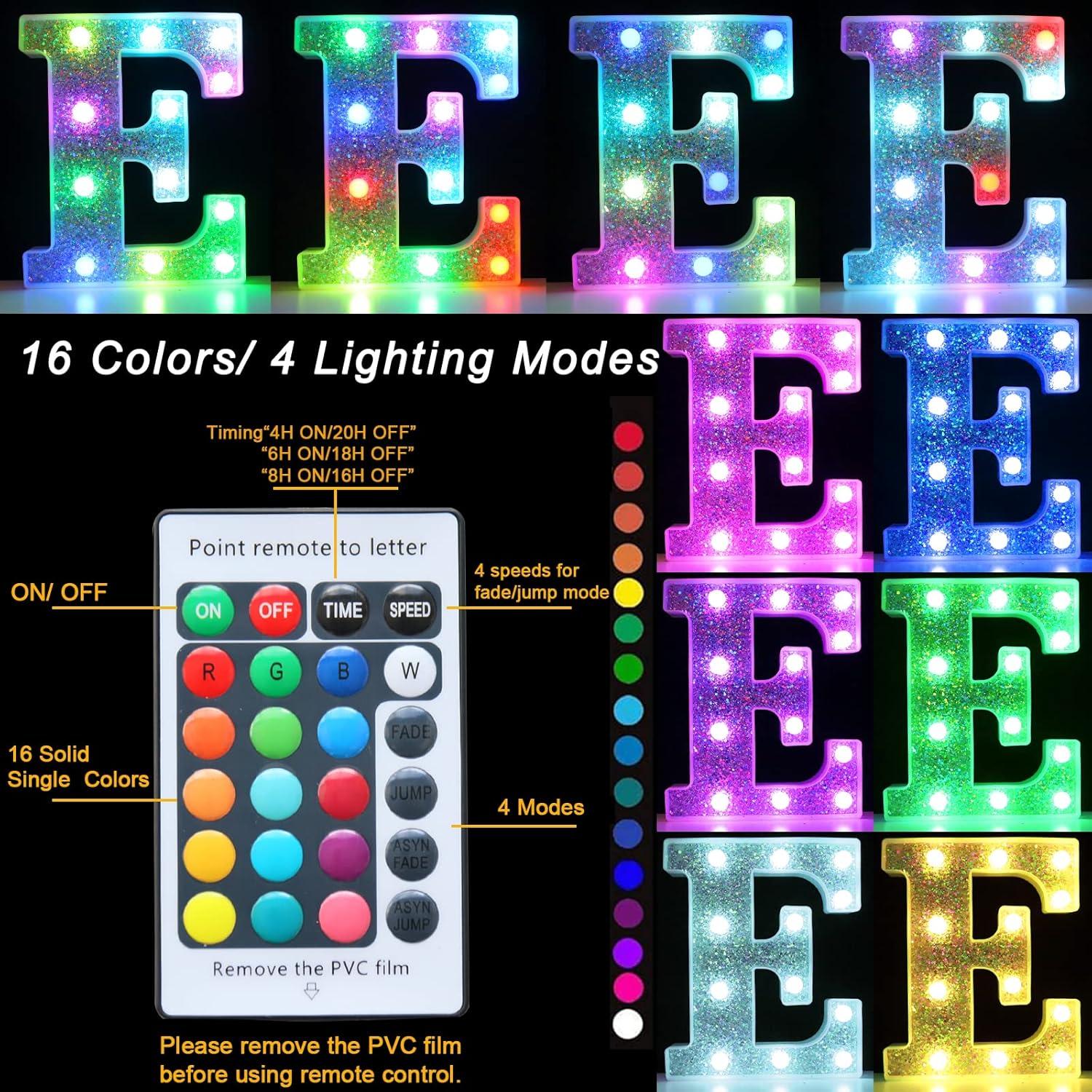 Letras Iluminadas LED Pooqla Letra E Multicolor con Control Remoto