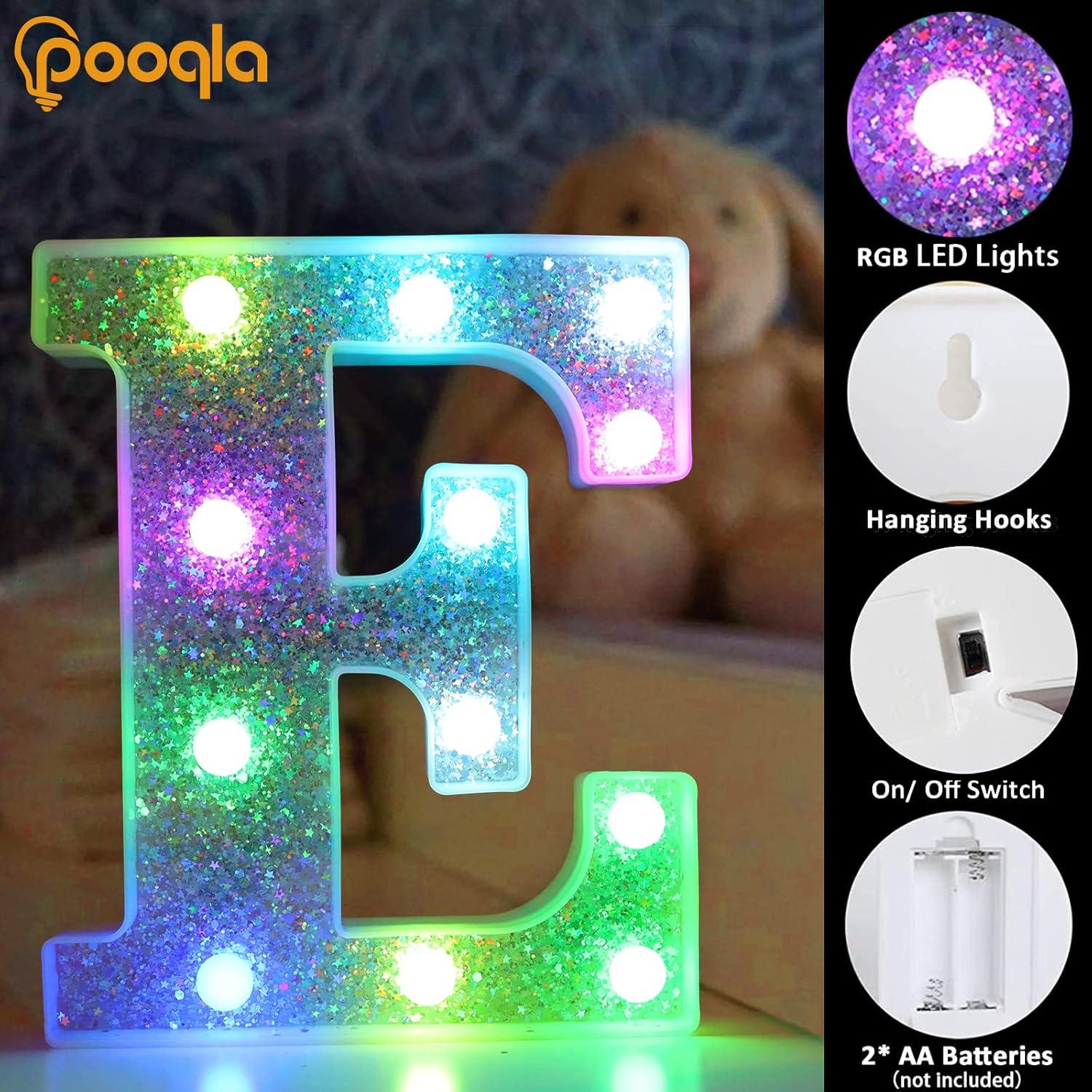 Letras Iluminadas LED Pooqla Letra E Multicolor con Control Remoto