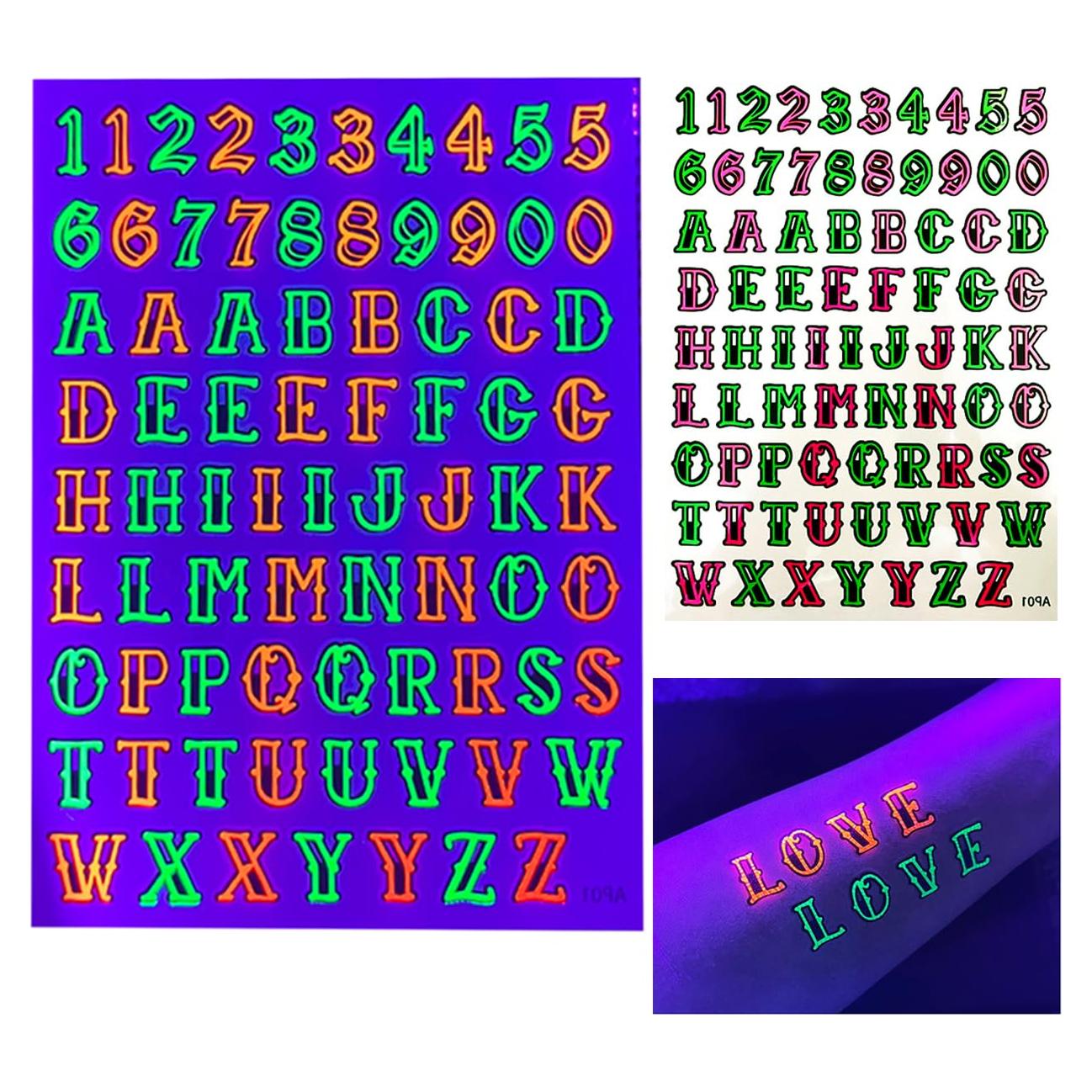 Tatuajes Temporales d'IRIS Studio Luz Negra - Alfabeto Neón