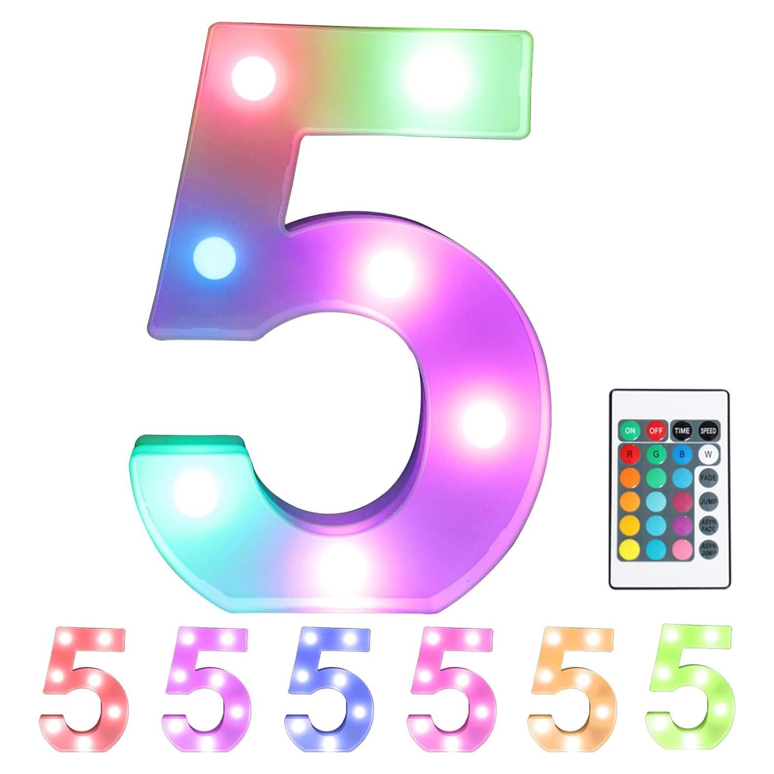 Números LED Iluminados Pooqla 5 Multicolor con Control Remoto