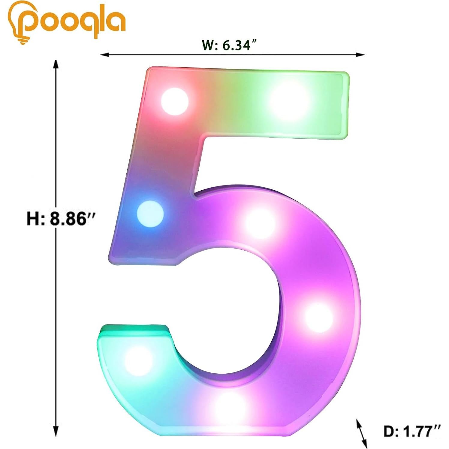 Números LED Iluminados Pooqla 5 Multicolor con Control Remoto
