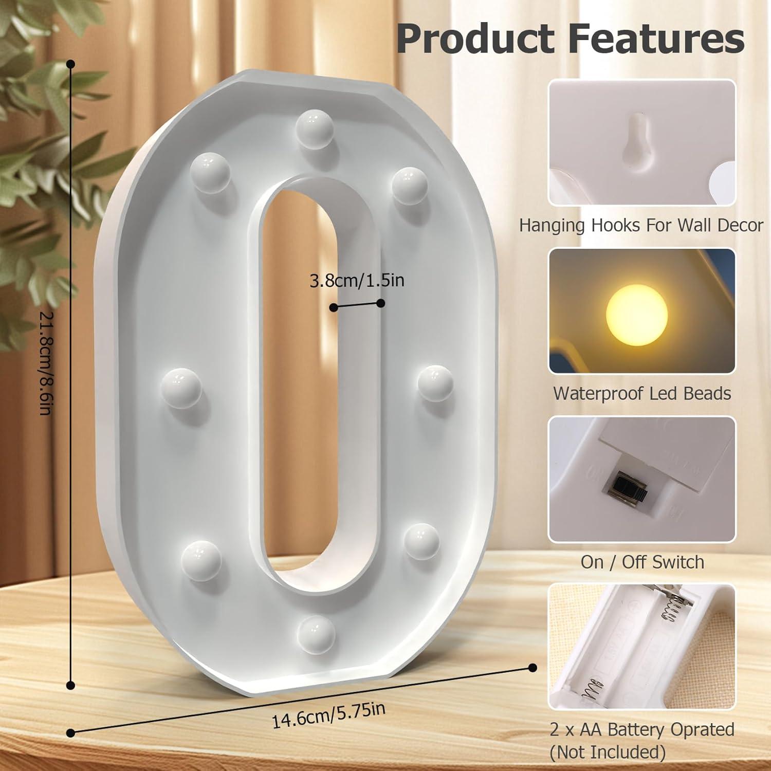 Luz LED Letra O Iluminada Decorativa para Fiestas