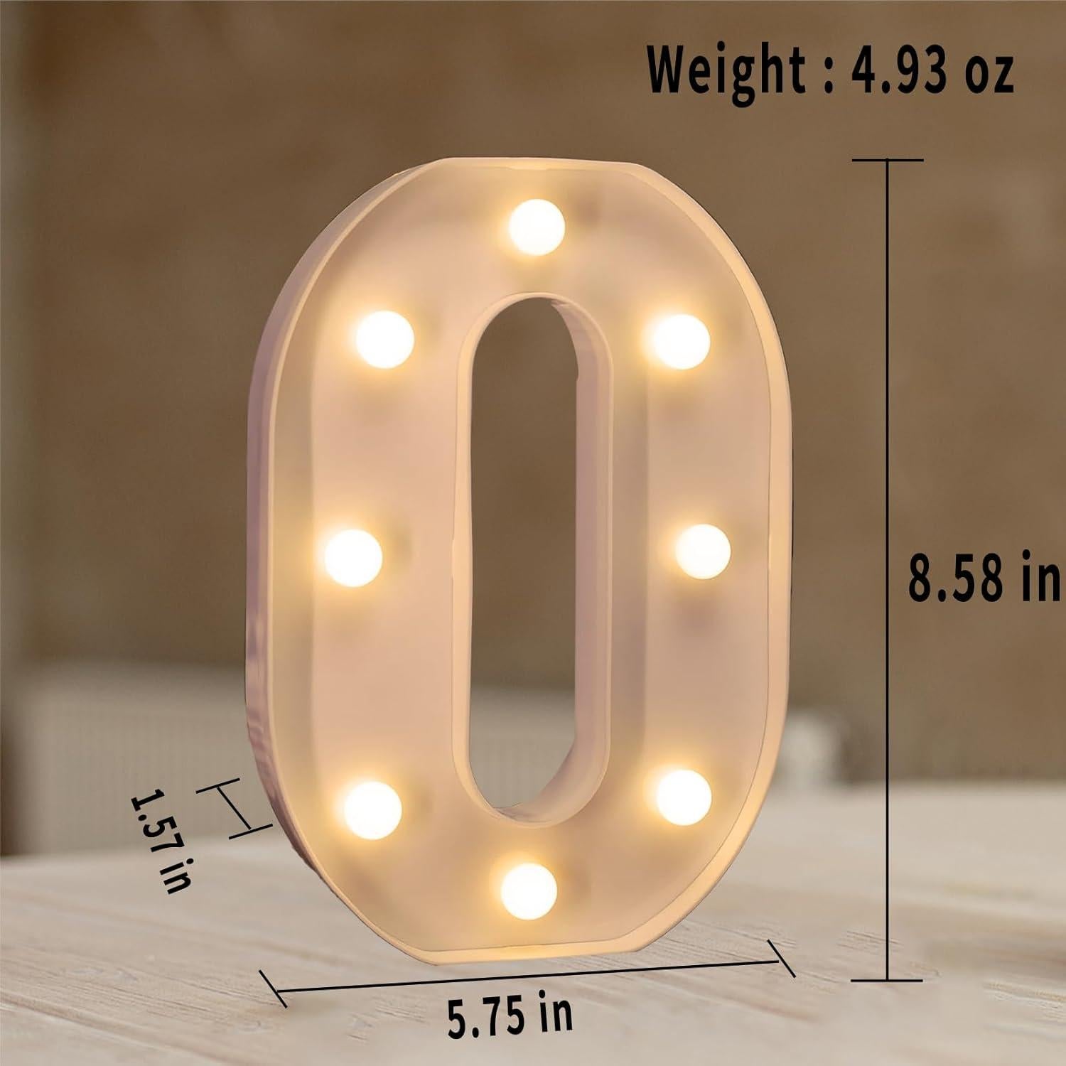 Letra O Iluminada LED QEOCP - Luz Cálida para Decoración