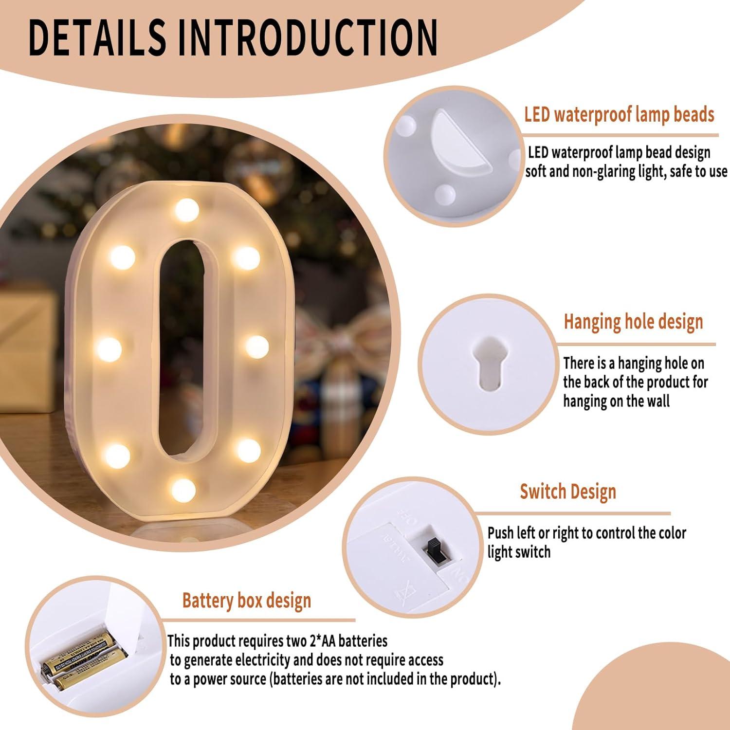 Letra O Iluminada LED QEOCP - Luz Cálida para Decoración