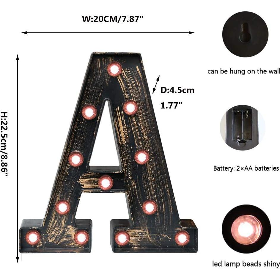 Letra Iluminada OYCBUZO A Vintage Industrial 22.6 cm