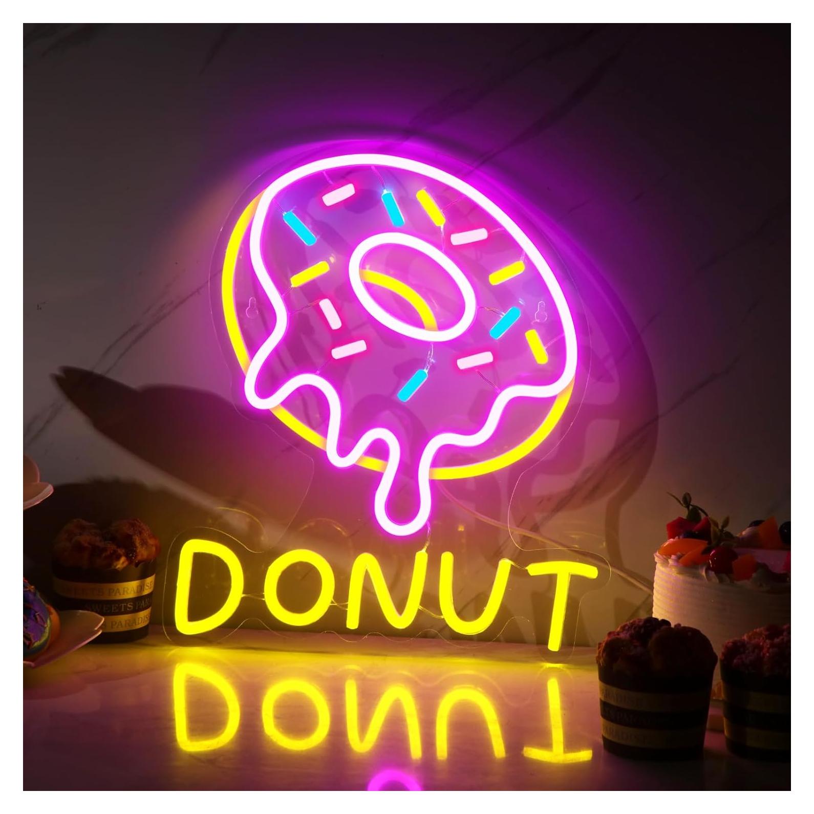 Letrero de Neón Donut Hoteam 38 cm Luz LED Decoración