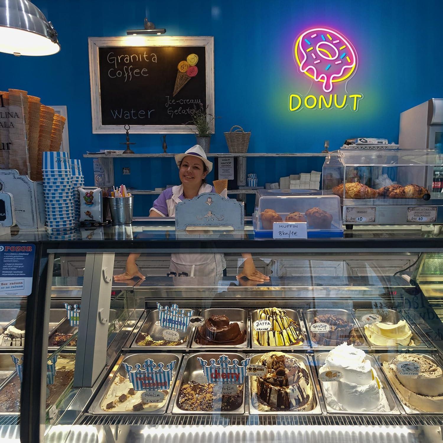 Letrero de Neón Donut Hoteam 38 cm Luz LED Decoración