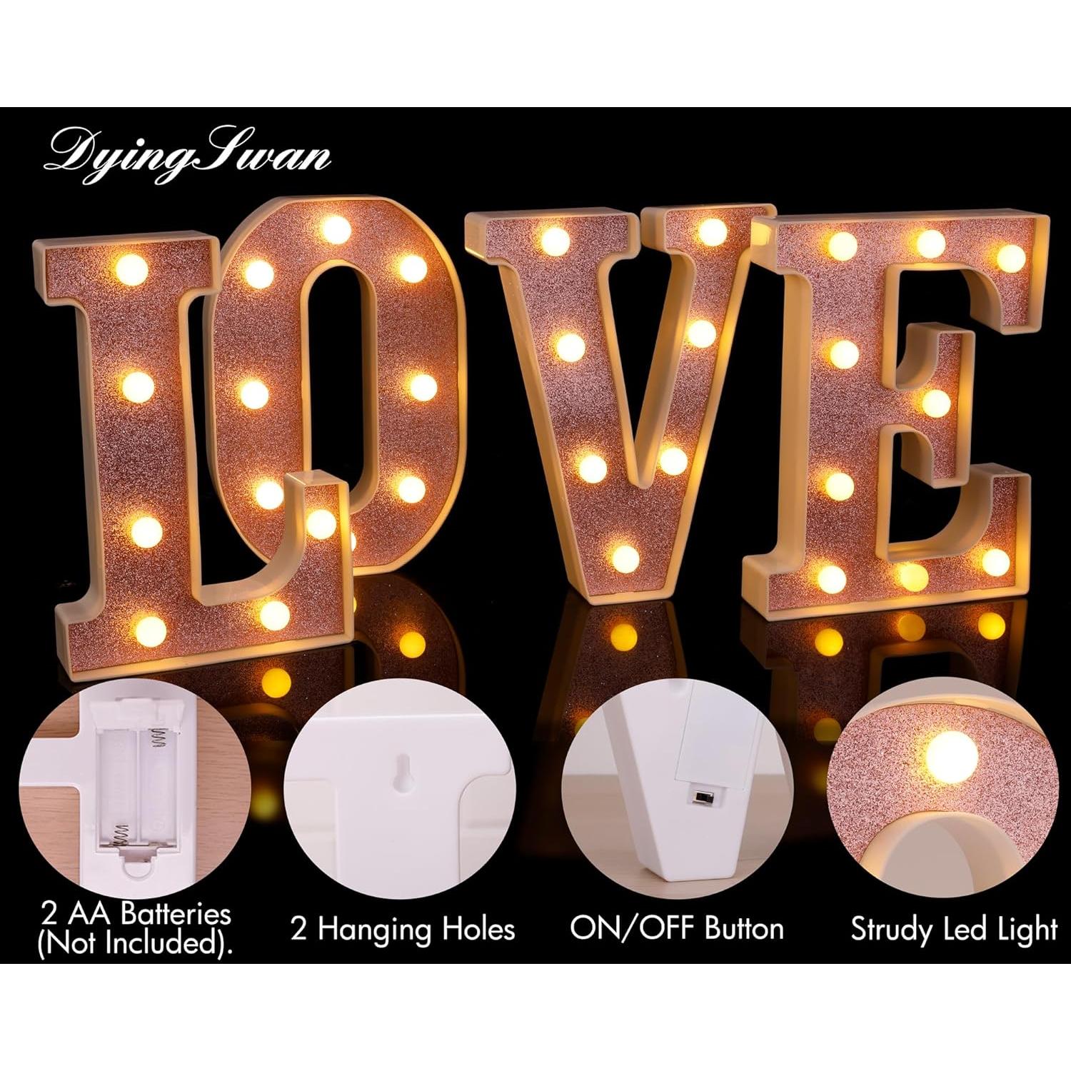 Letras Iluminadas LED Rosa DyingSwan 21.8 cm para Decoración