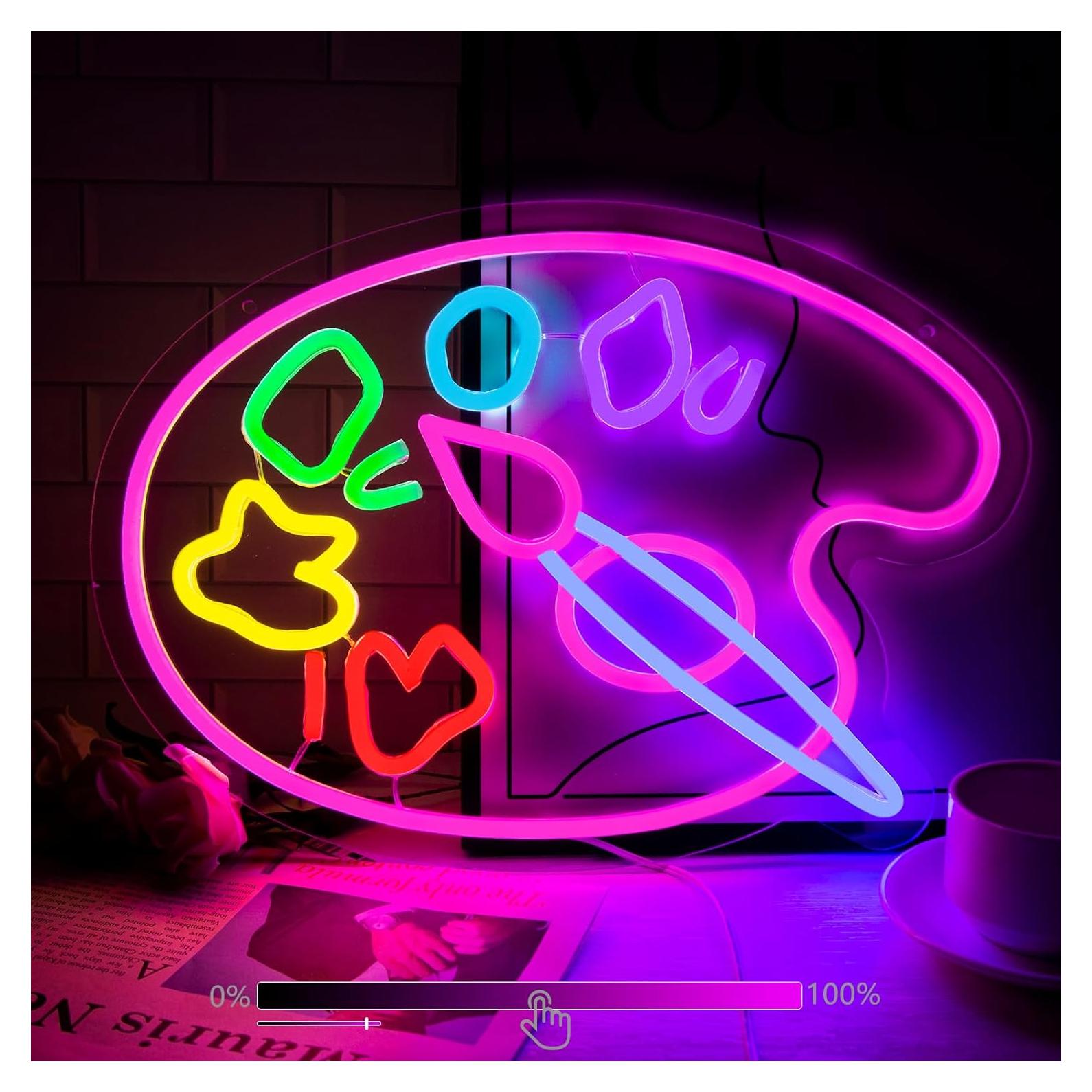 Paint Palette Neon Sign For Wall Decor Studio Room Led Lights, Pink Draw Decor Neon Signs Aesthetic Operated Light For Door Decorations, Drawing Room Accessories Neon Sign