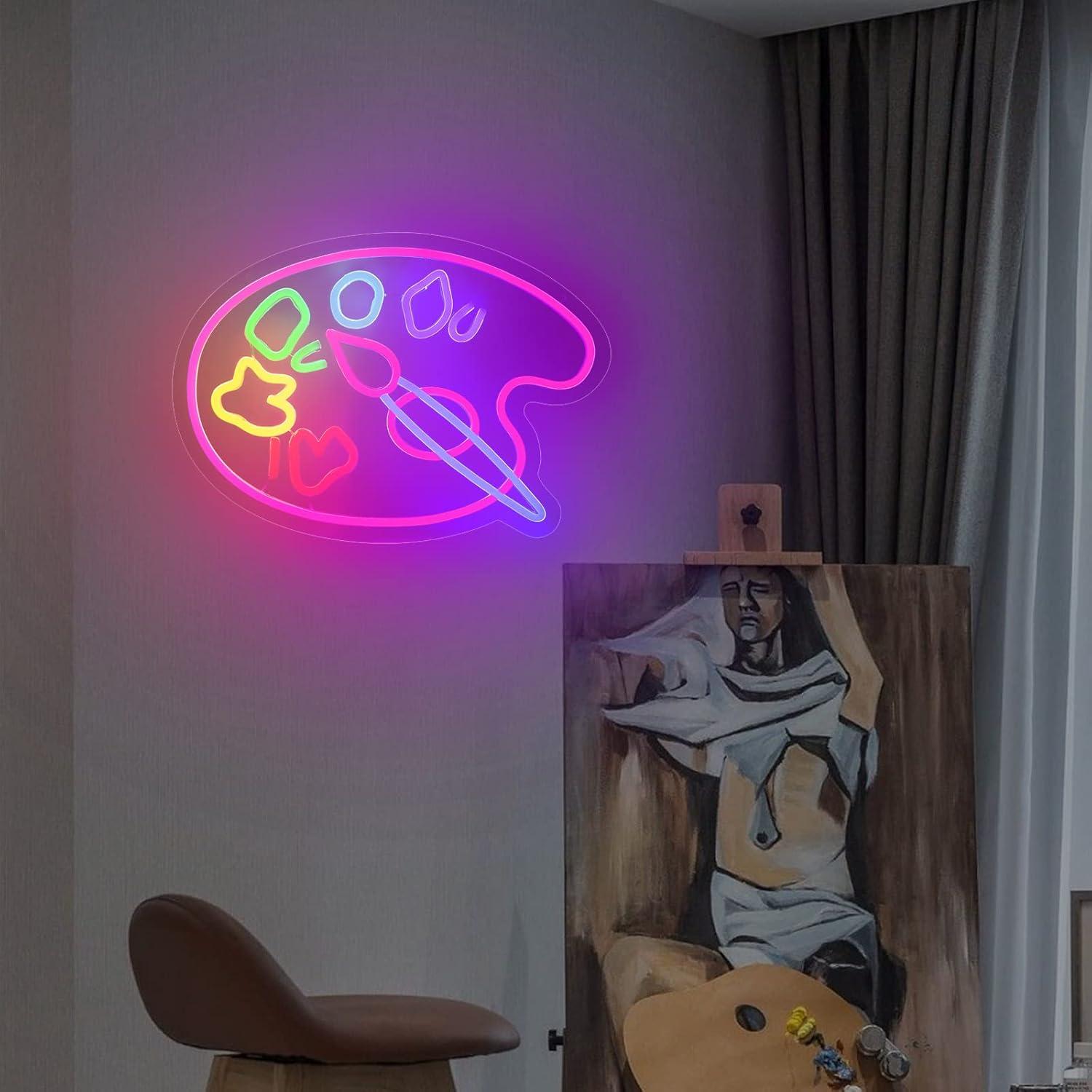 Paint Palette Neon Sign For Wall Decor Studio Room Led Lights, Pink Draw Decor Neon Signs Aesthetic Operated Light For Door Decorations, Drawing Room Accessories Neon Sign