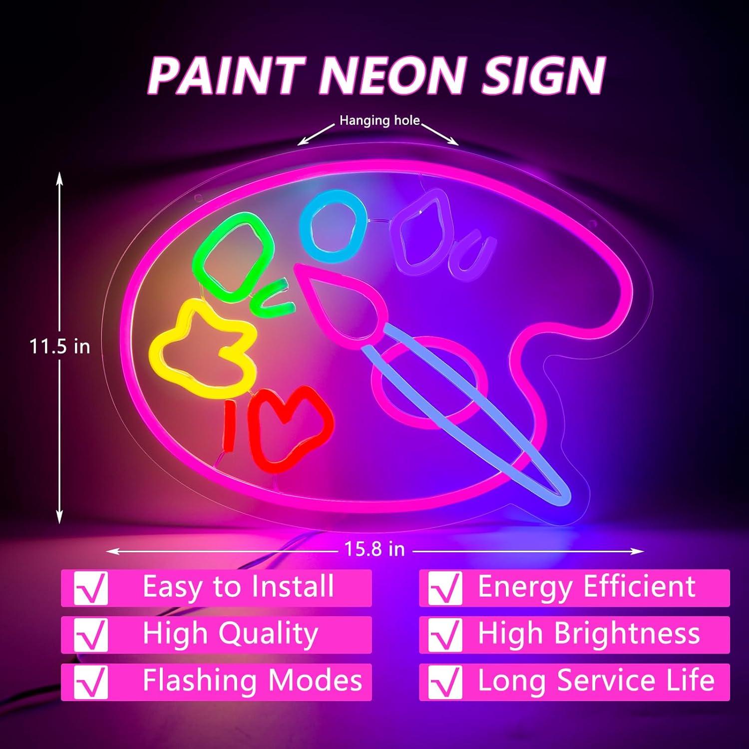 Paint Palette Neon Sign For Wall Decor Studio Room Led Lights, Pink Draw Decor Neon Signs Aesthetic Operated Light For Door Decorations, Drawing Room Accessories Neon Sign