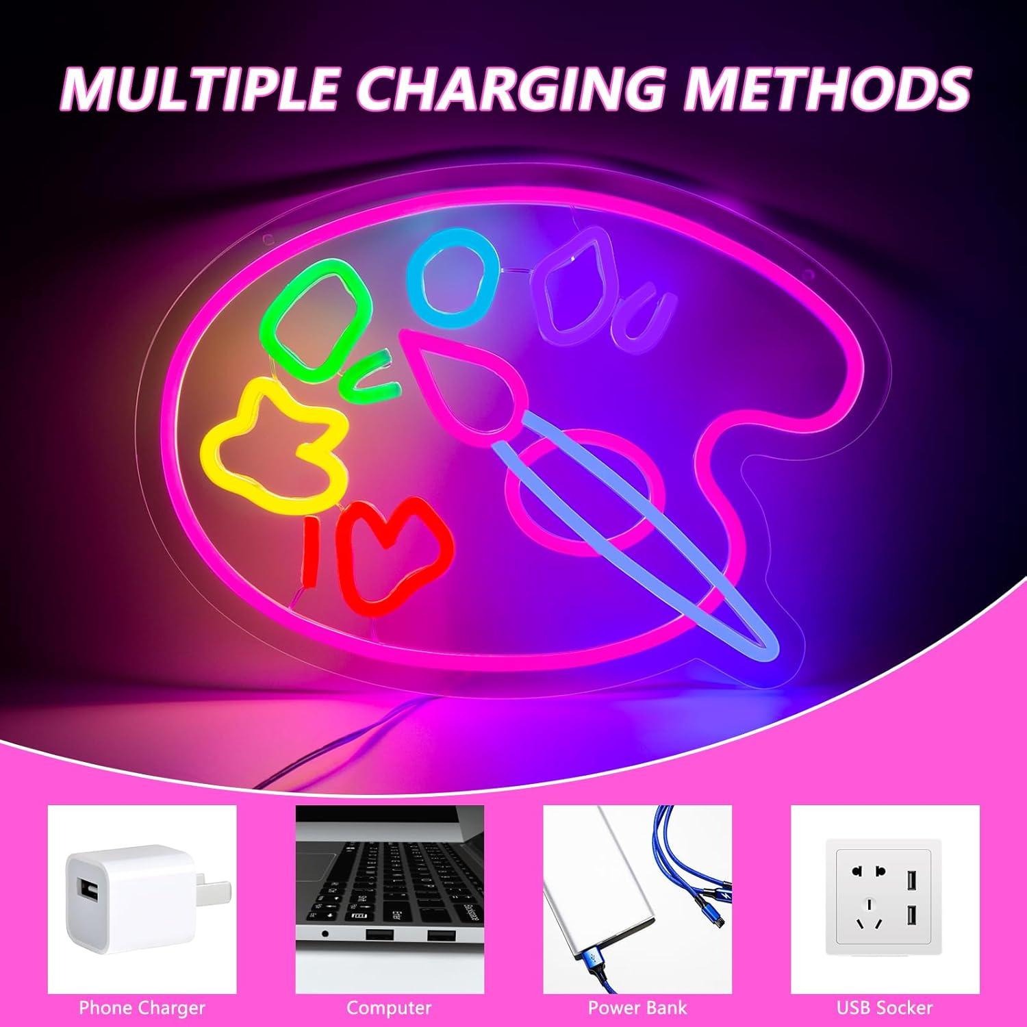 Paint Palette Neon Sign For Wall Decor Studio Room Led Lights, Pink Draw Decor Neon Signs Aesthetic Operated Light For Door Decorations, Drawing Room Accessories Neon Sign